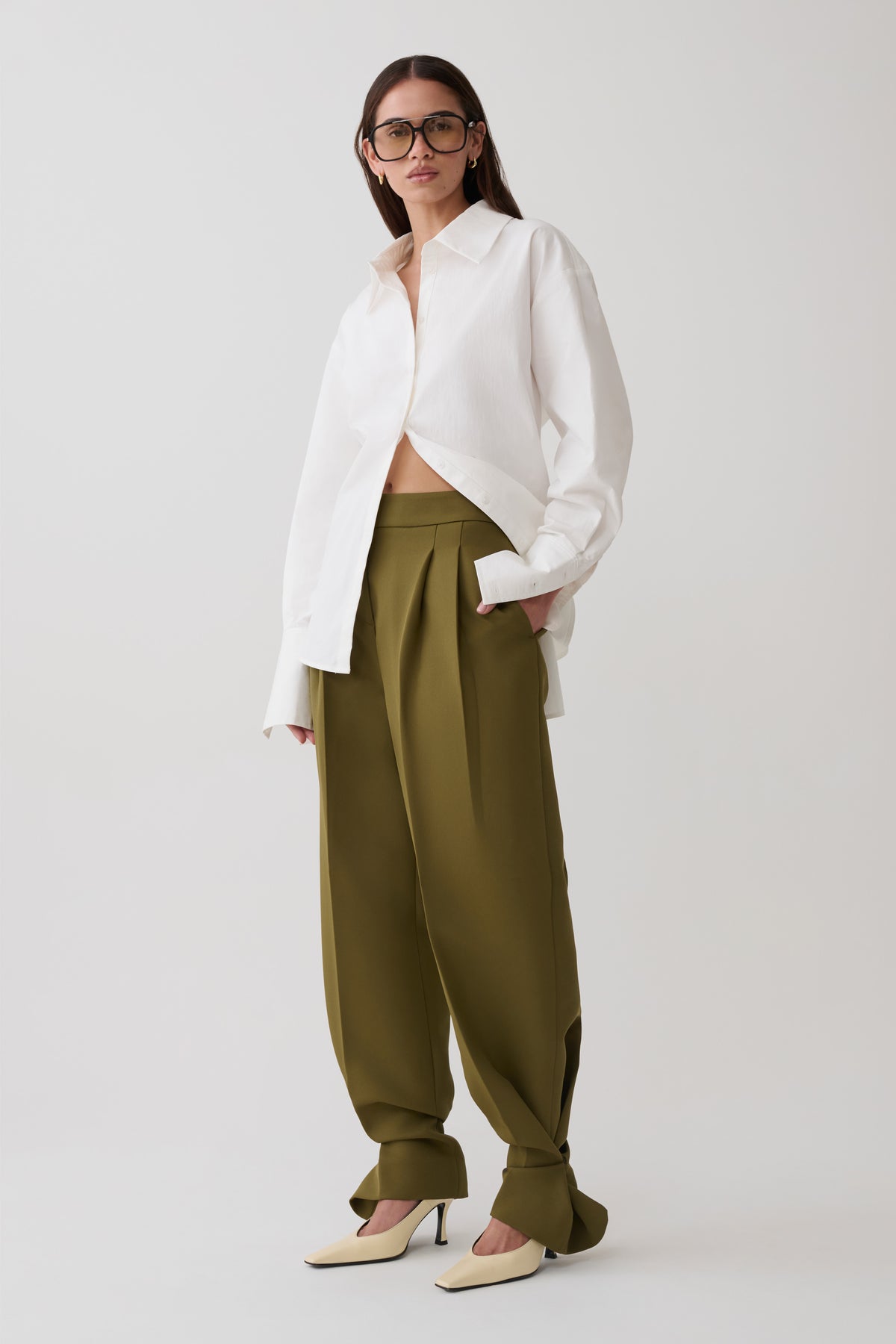 Hazel Pleated Suiting Pants - Olive