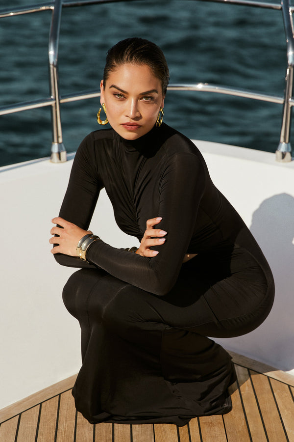 Pia Slinky Long Sleeve Cutout Maxi Dress - Black - View 3 | Shop Formal Dress