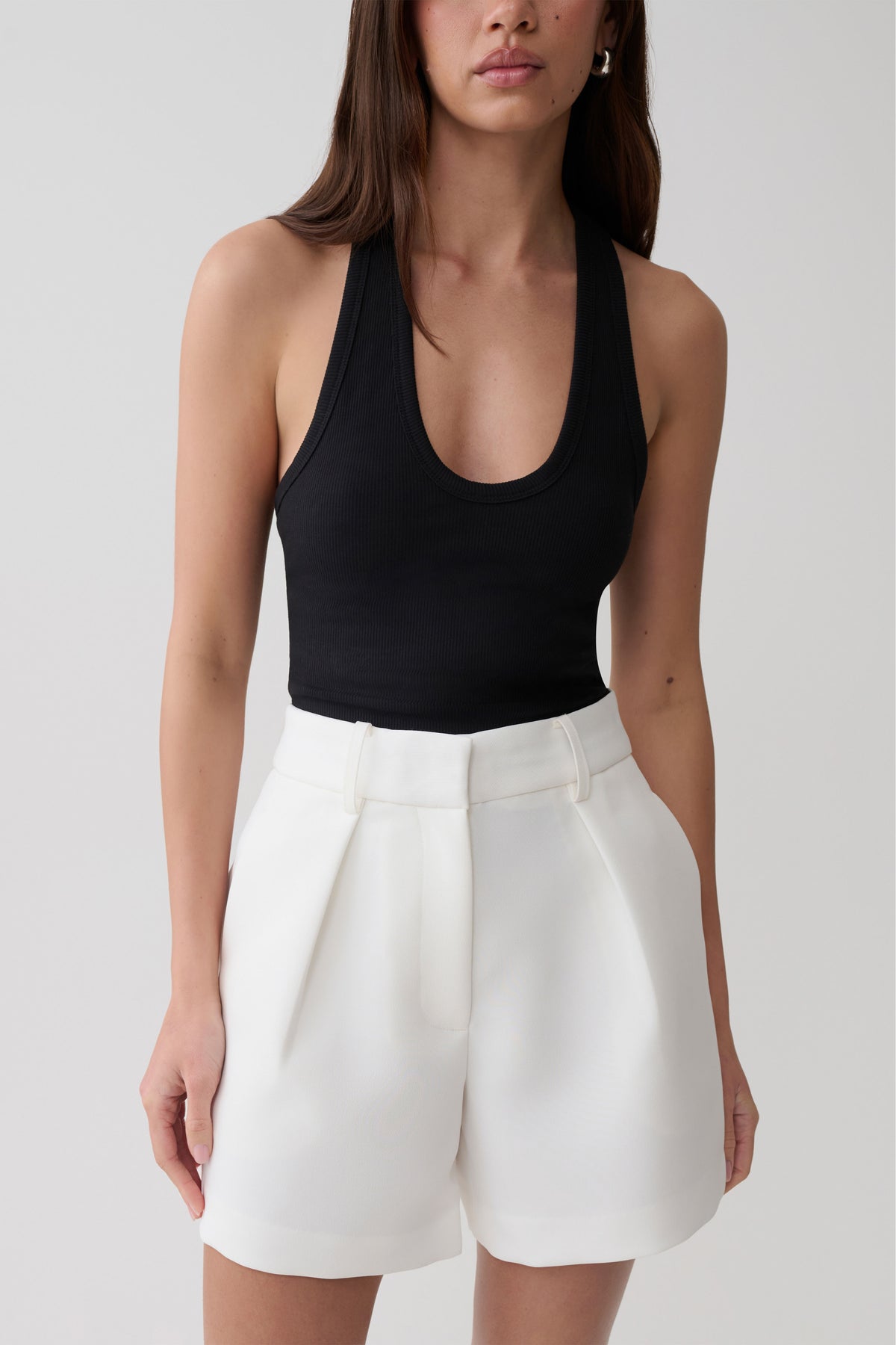 Dominique Pleated Suiting Shorts - Ivory