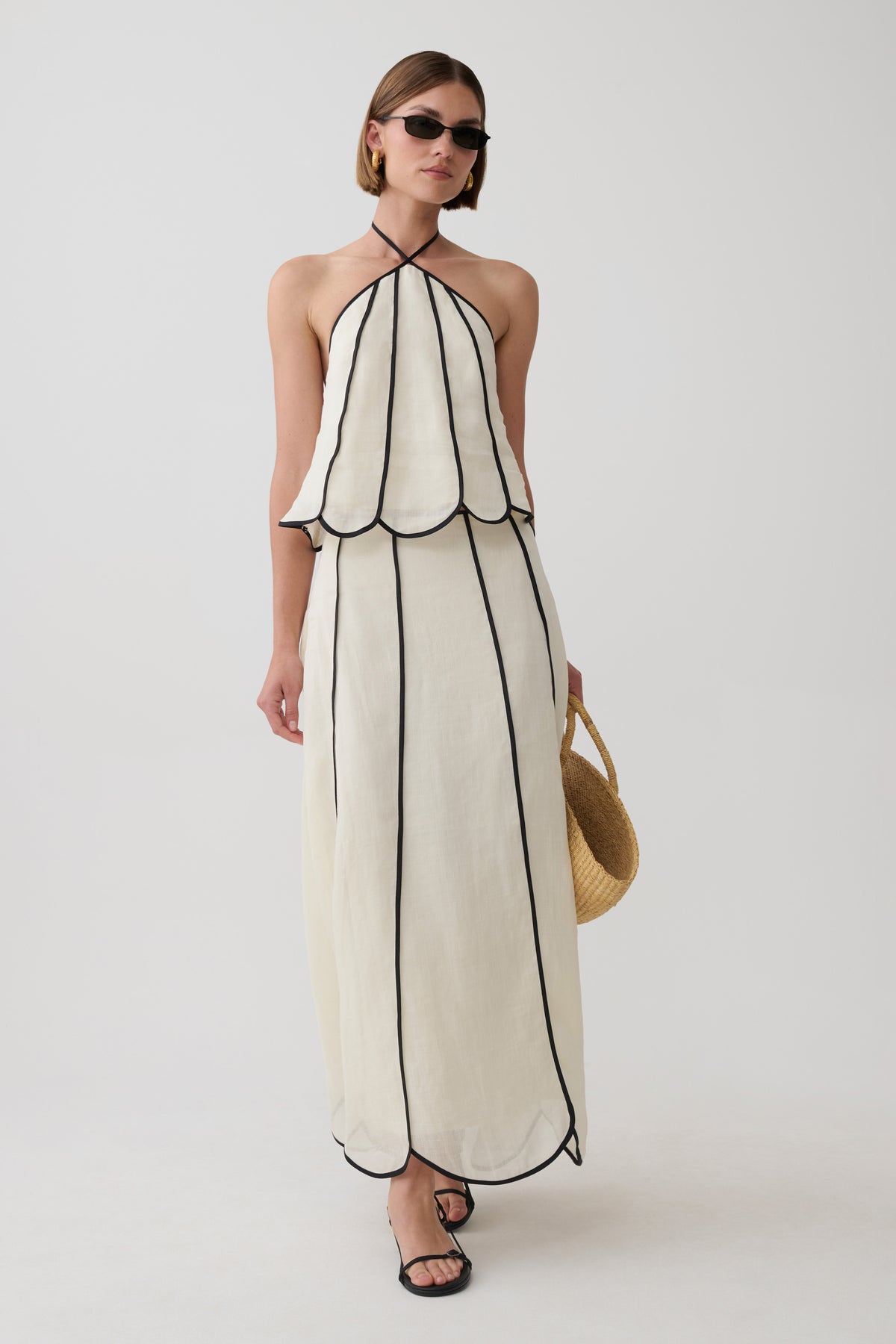 Georgia Panelled Midi Skirt - White/Black