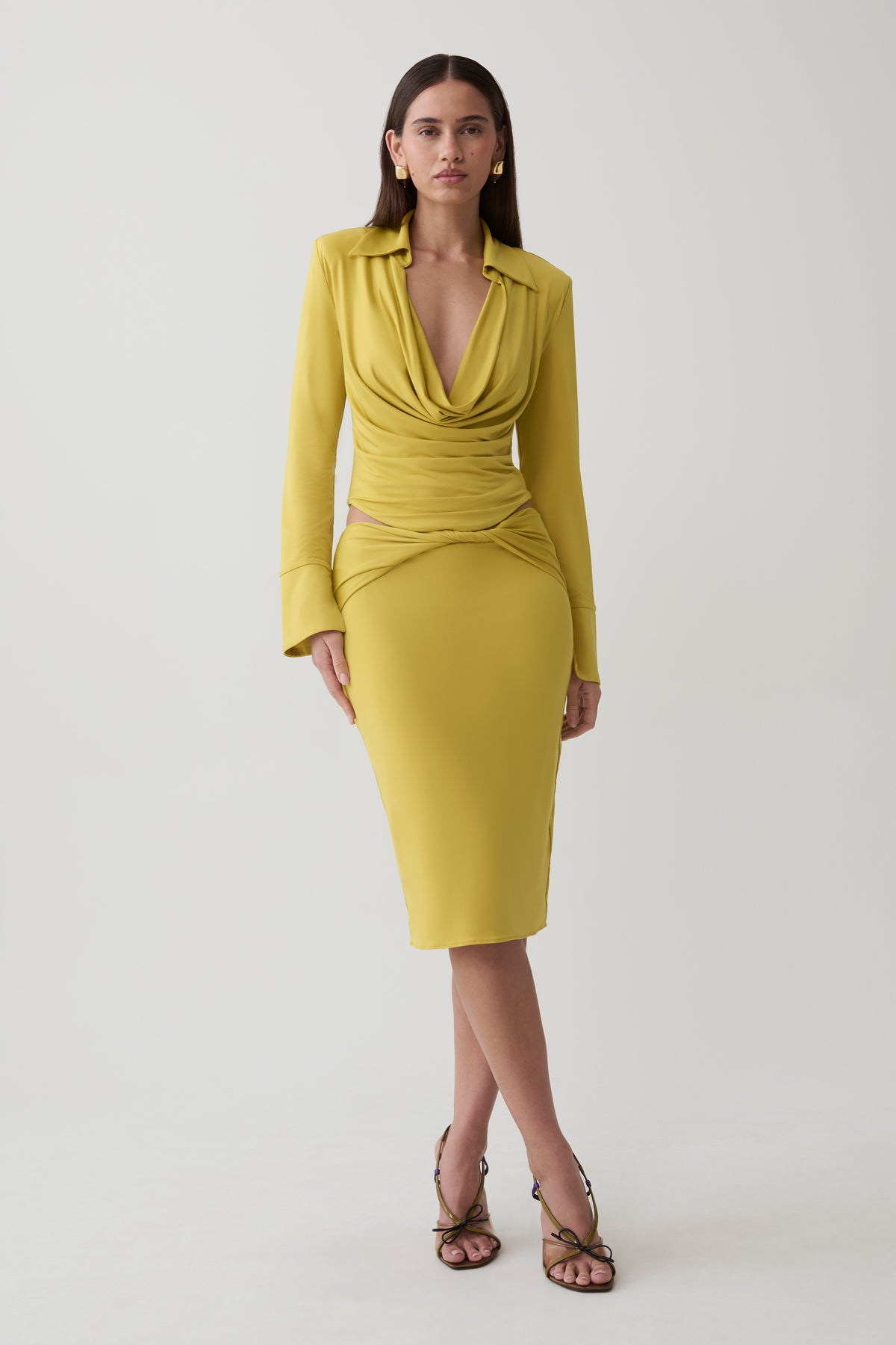 Svetlana Twist Side Detail Skirt - Chartreuse