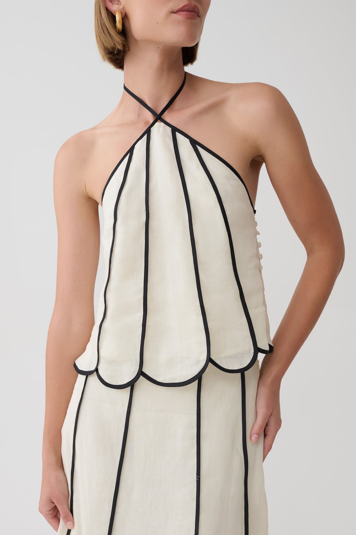 Georgia Panelled Halter Sleeveless Top - White/Black