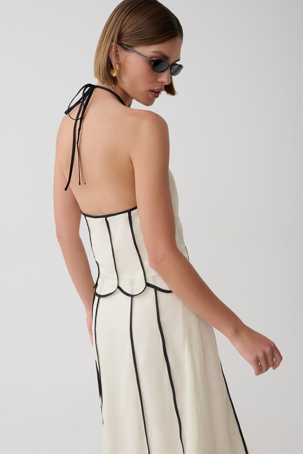 Georgia Panelled Halter Sleeveless Top - White/Black