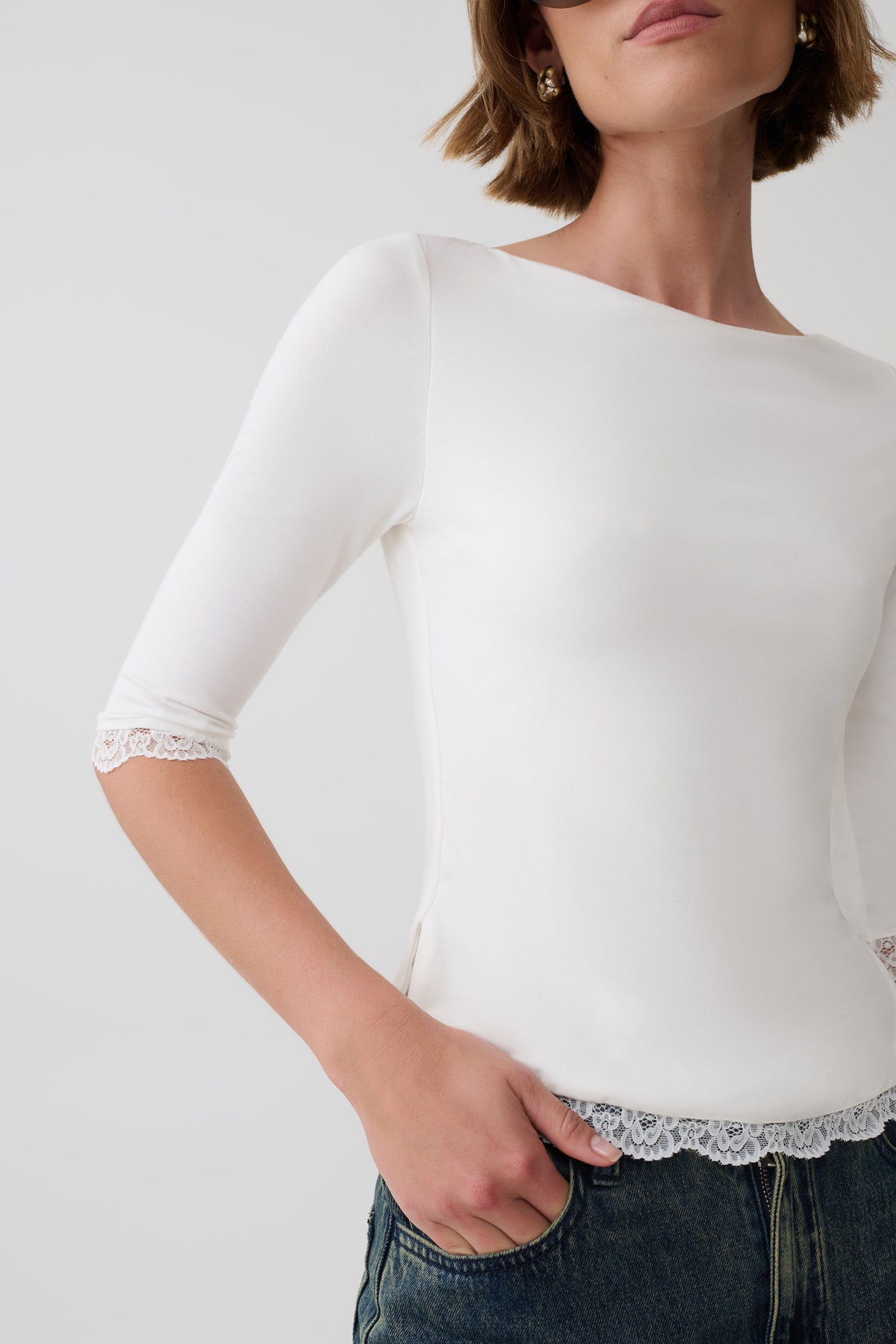Althea Lace Trimmed Top - White