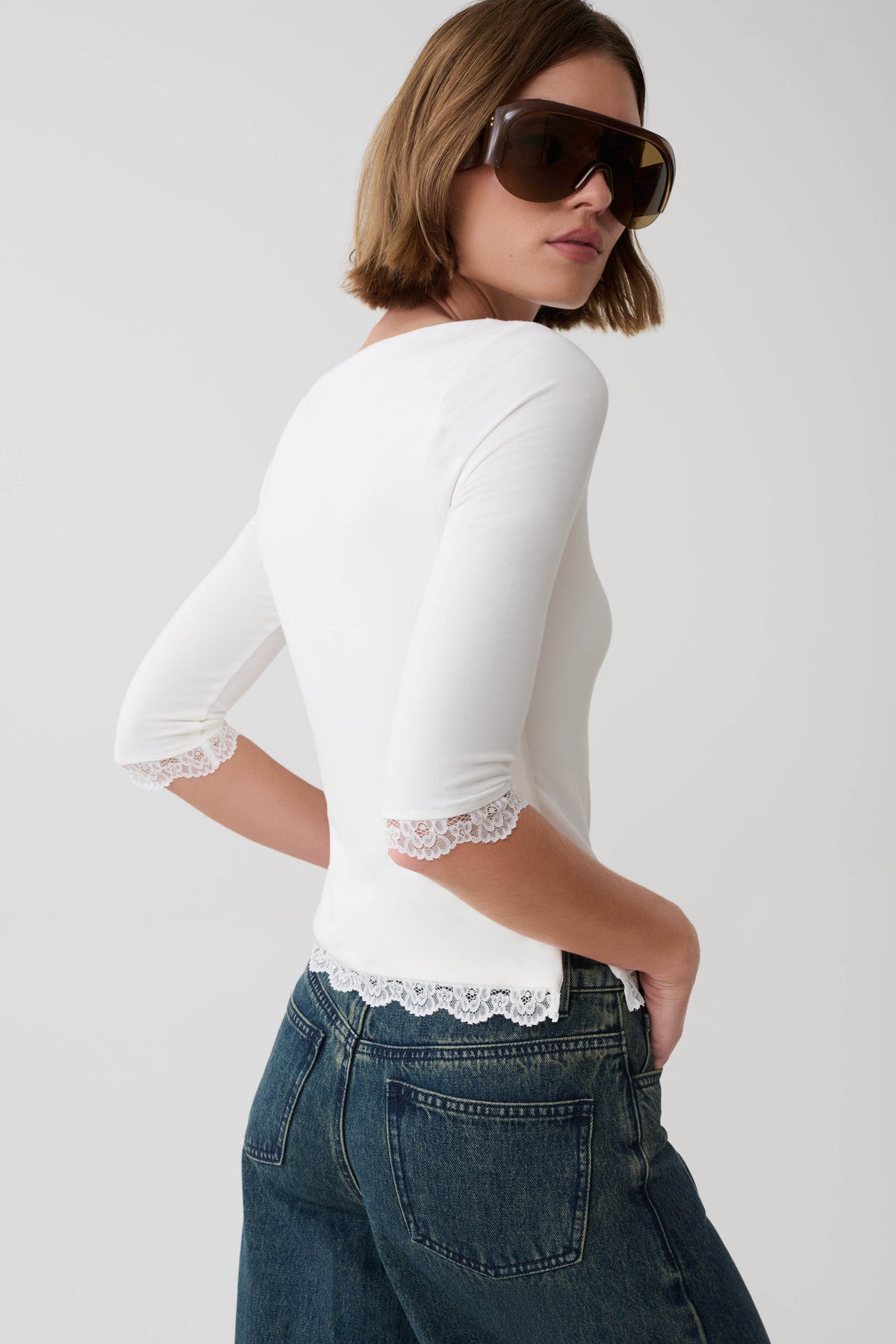 Althea Lace Trimmed Top - White