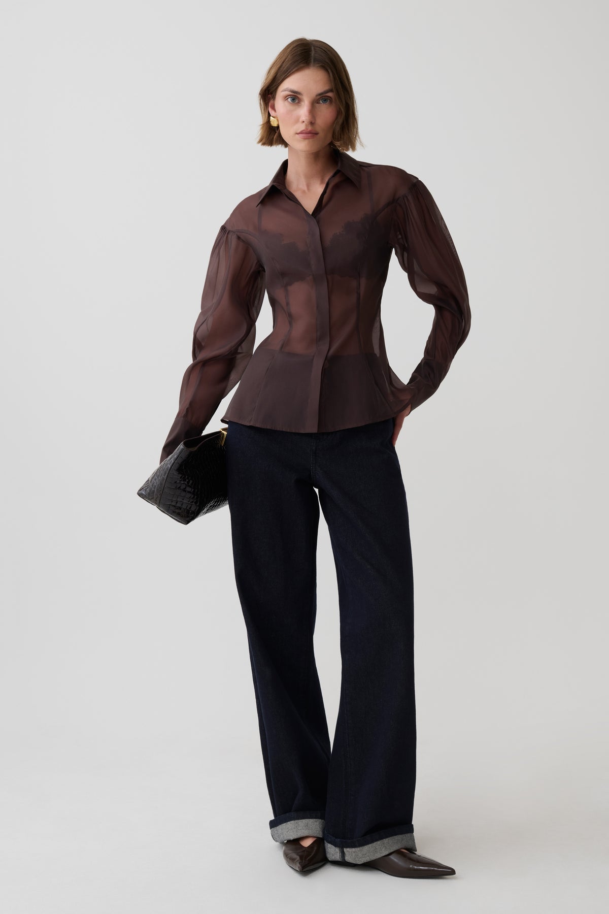 Charlotte Organza Sheer Shirt - Dark Chocolate