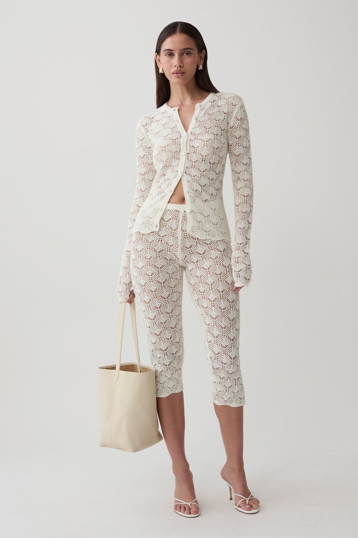 Nikiki Crochet Knit Cardigan - Ivory