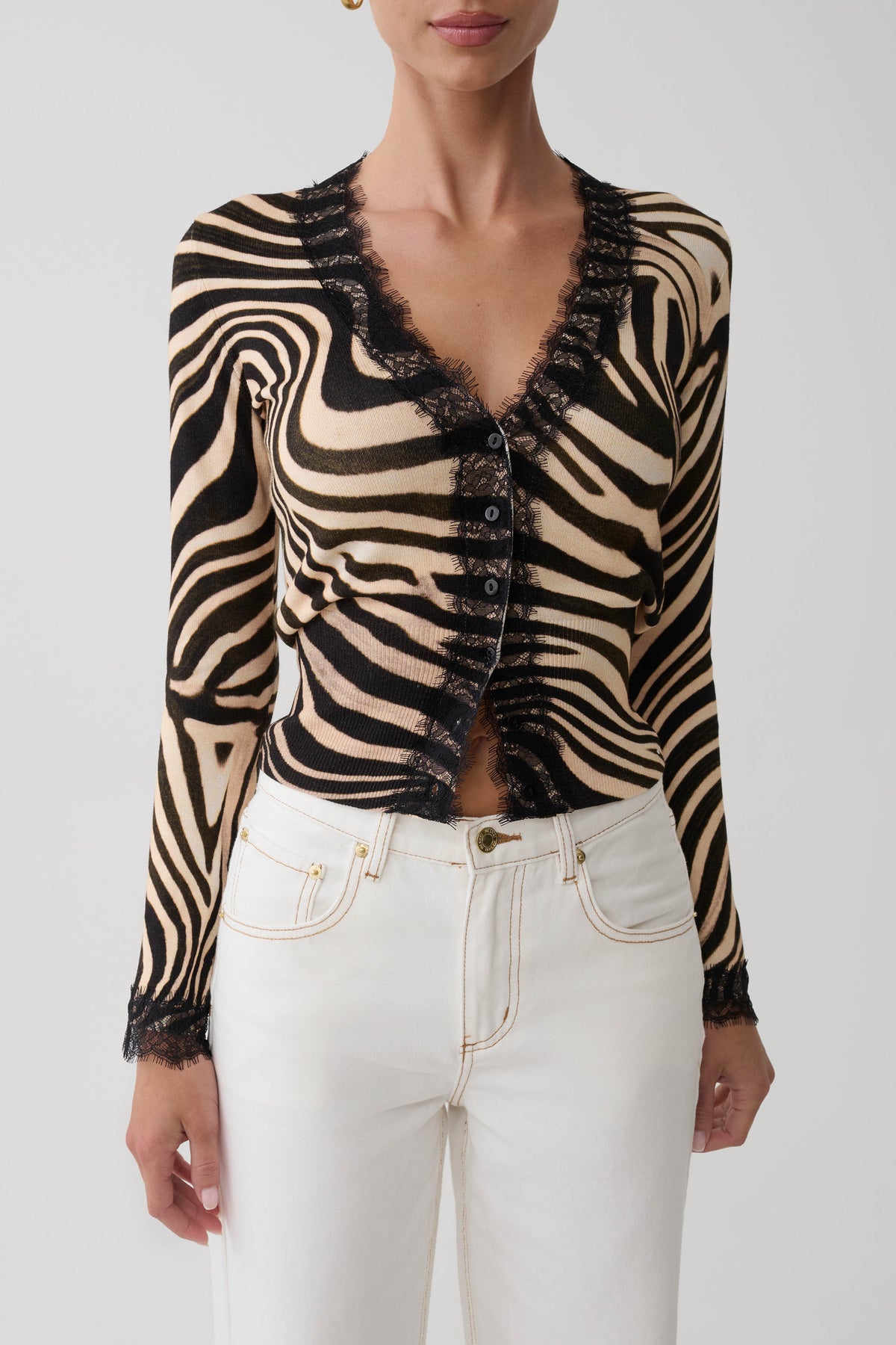 Amrita Lace Knit Cardigan - Zebra Print