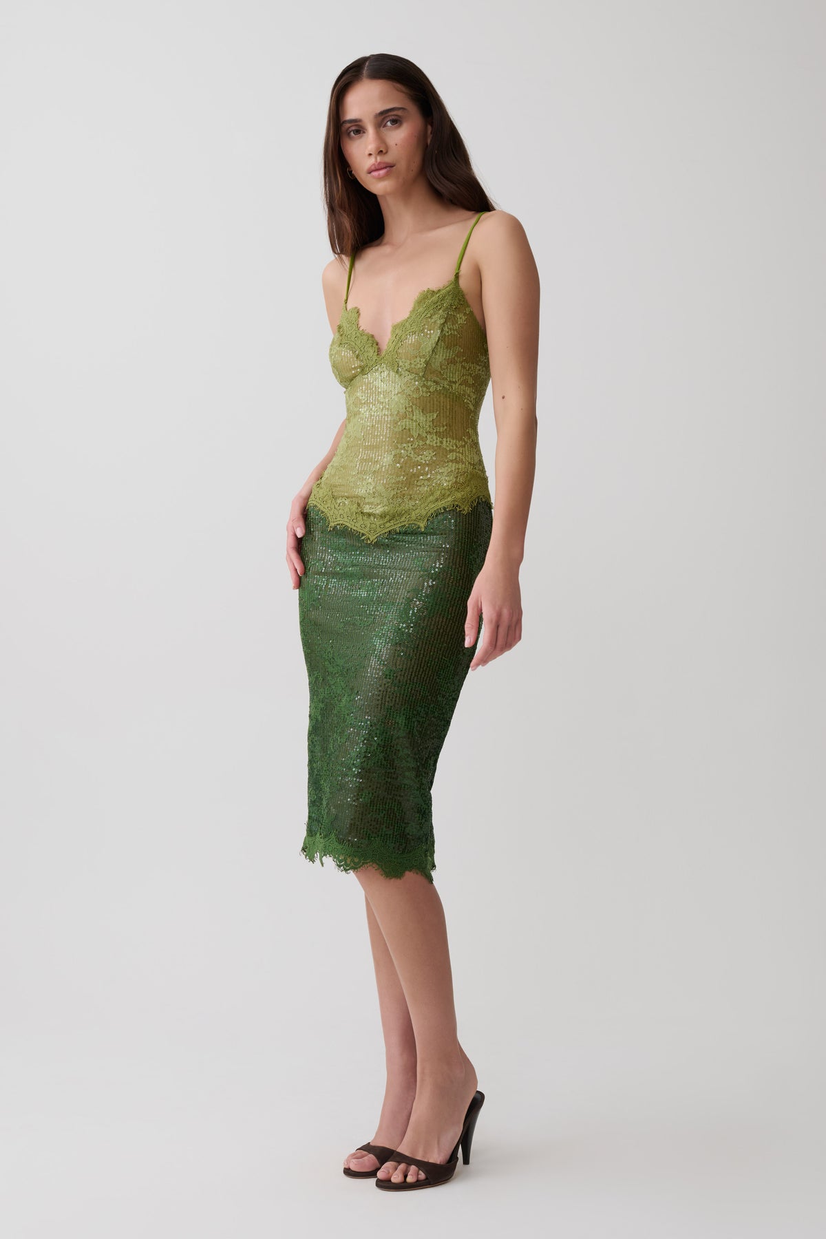 Jaimee Lace Midi Dress - Tonal Green