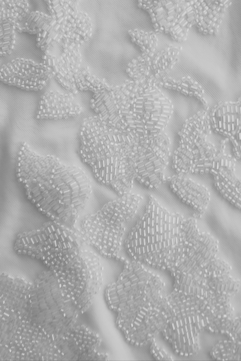 Luci Beaded Flower Mesh Top White MESHKI