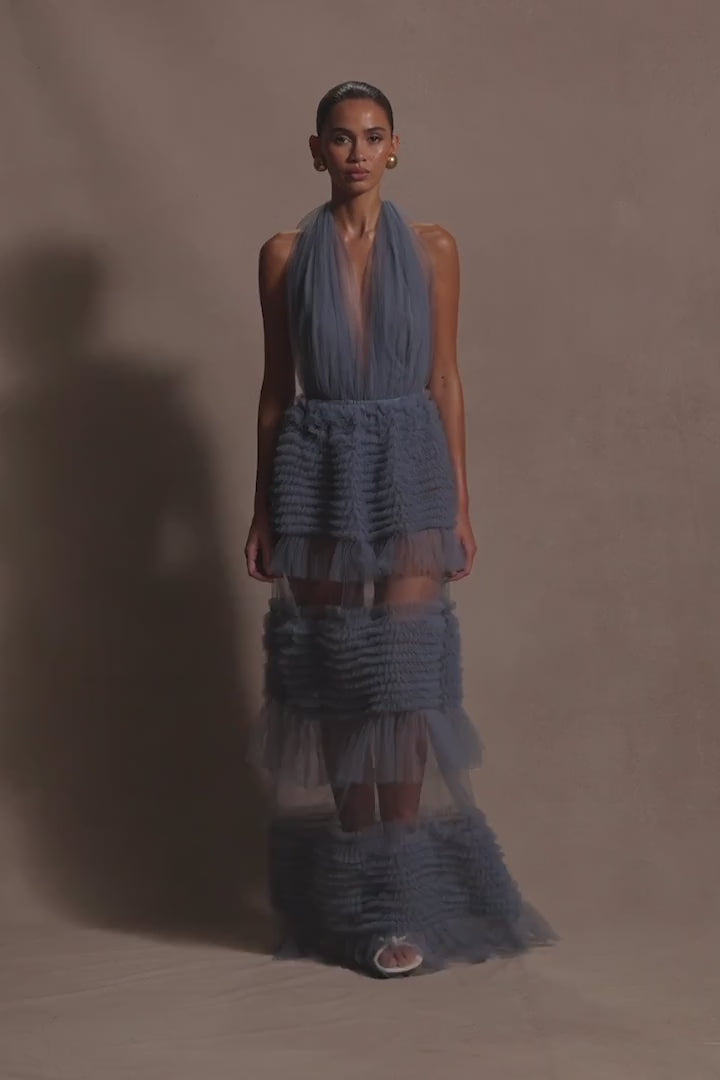 princess polly baby blue dress Ruffle Sleeve Cut Out Back Midi Dress in Blue
