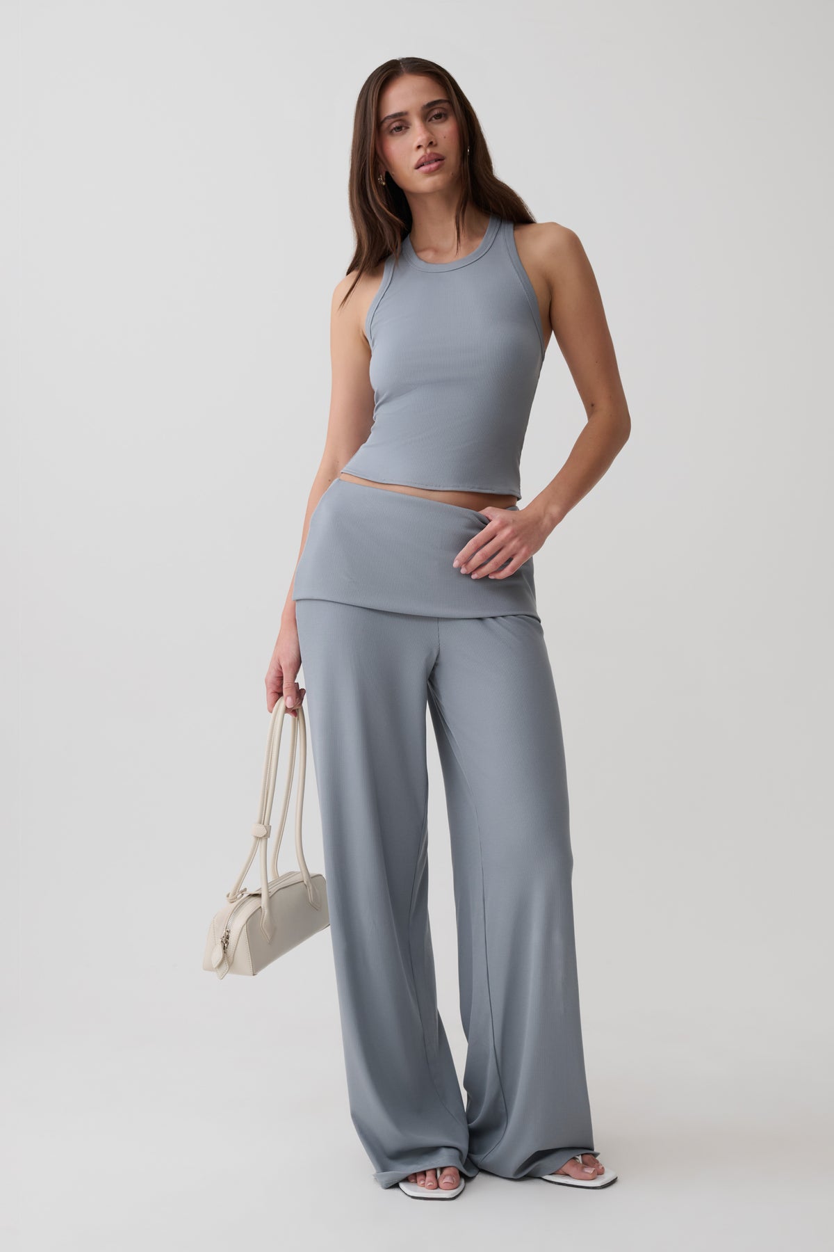 Evadne Ribbed Tank - Steel Blue