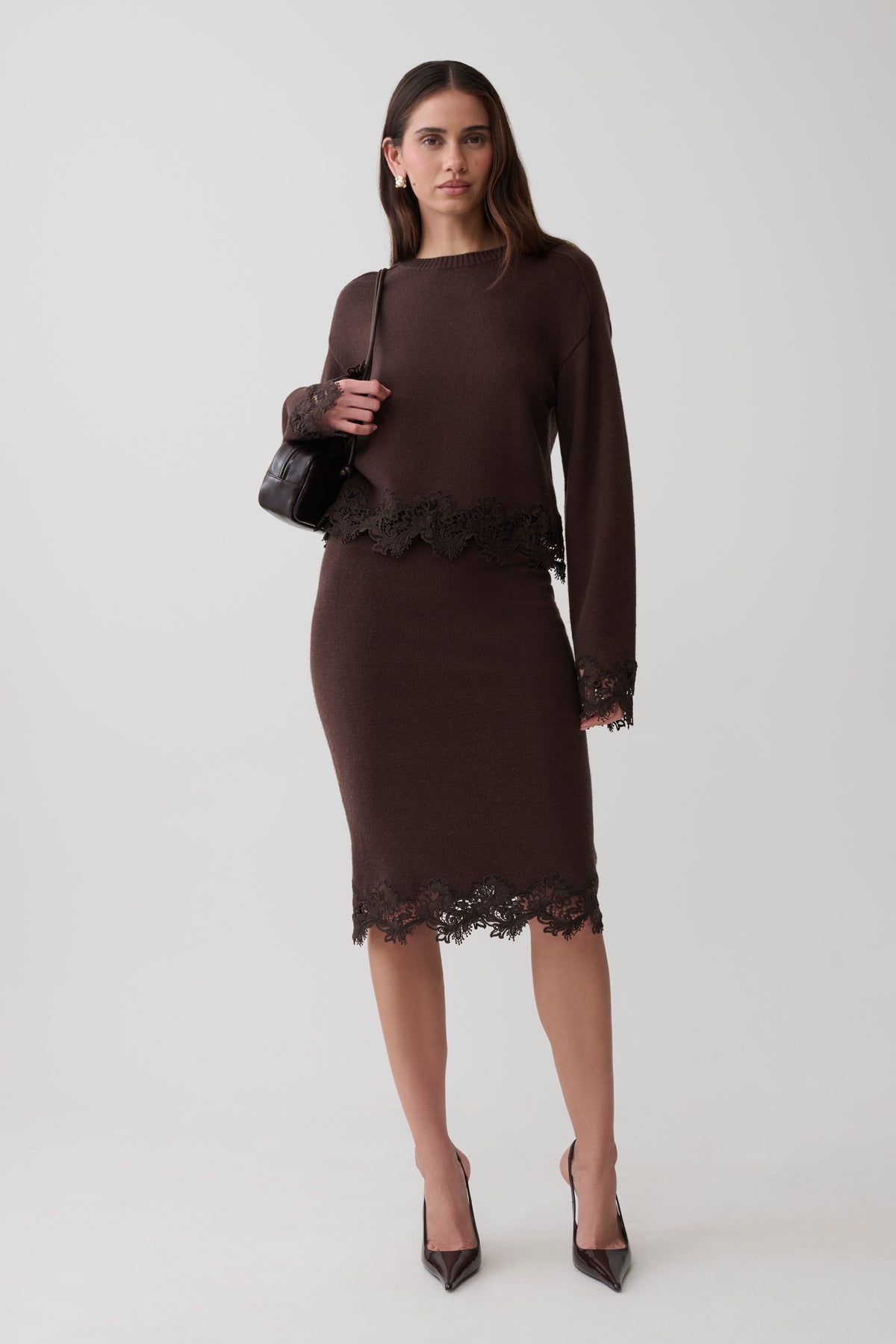 Kaelin Lace Knit Jumper - Chocolate