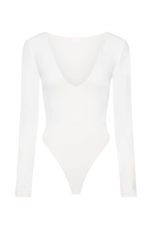 Nia Long Sleeve V Neck Bodysuit - White