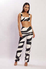 Mahla Faux Leather Square Neck Crop - Swirl Print