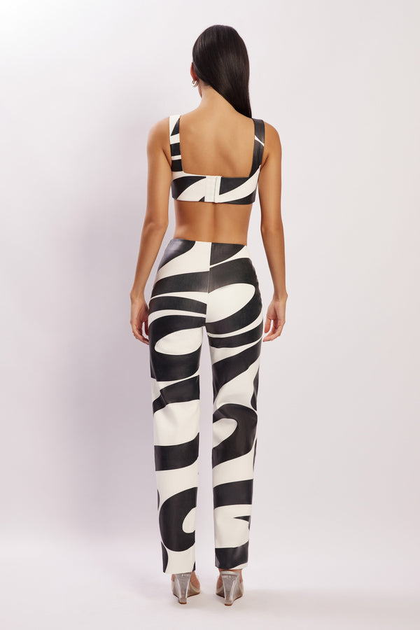 Mahla Faux Leather Square Neck Crop - Swirl Print