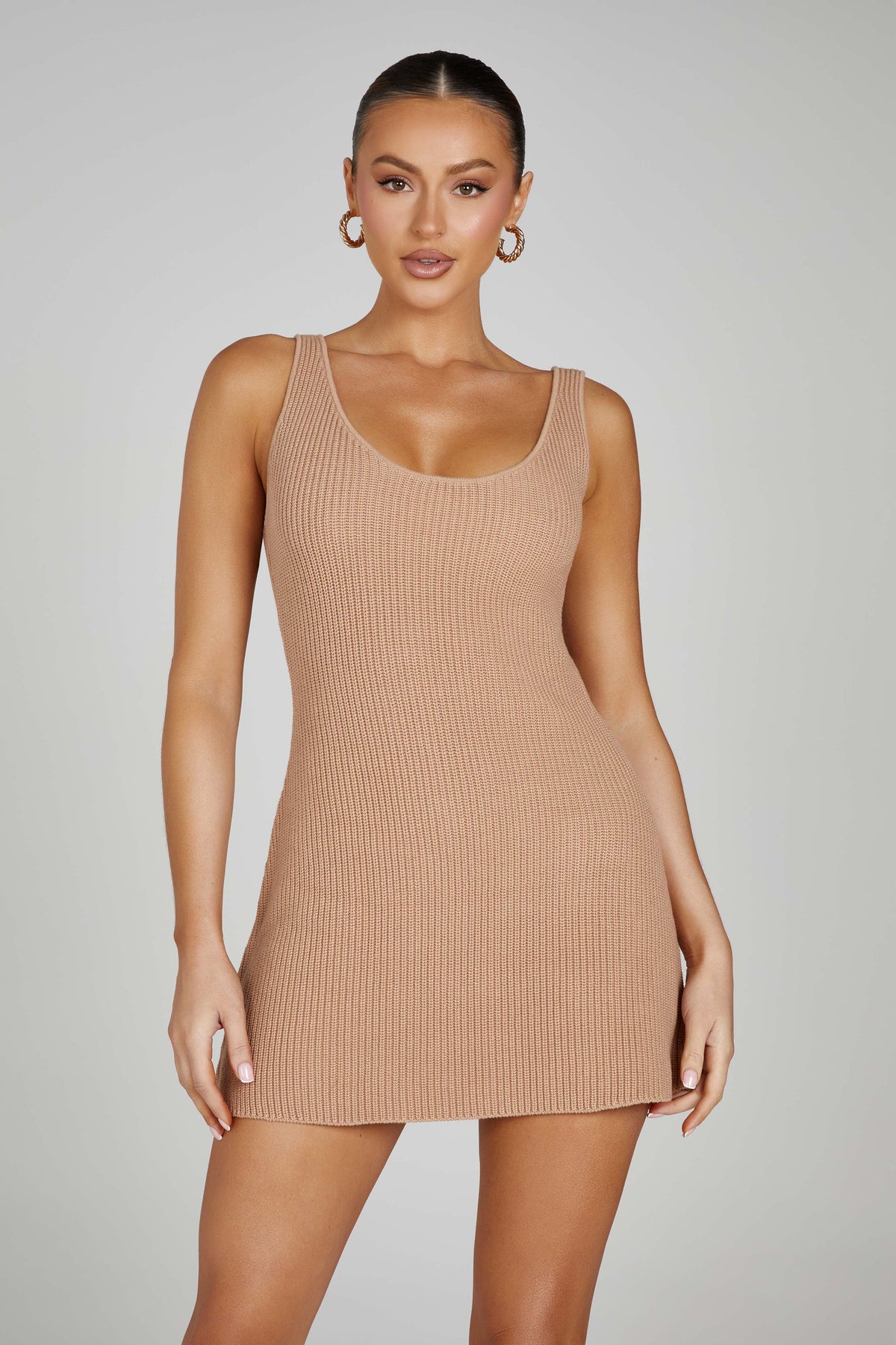 Pauline Open Back Knit Mini Dress - Taupe #2