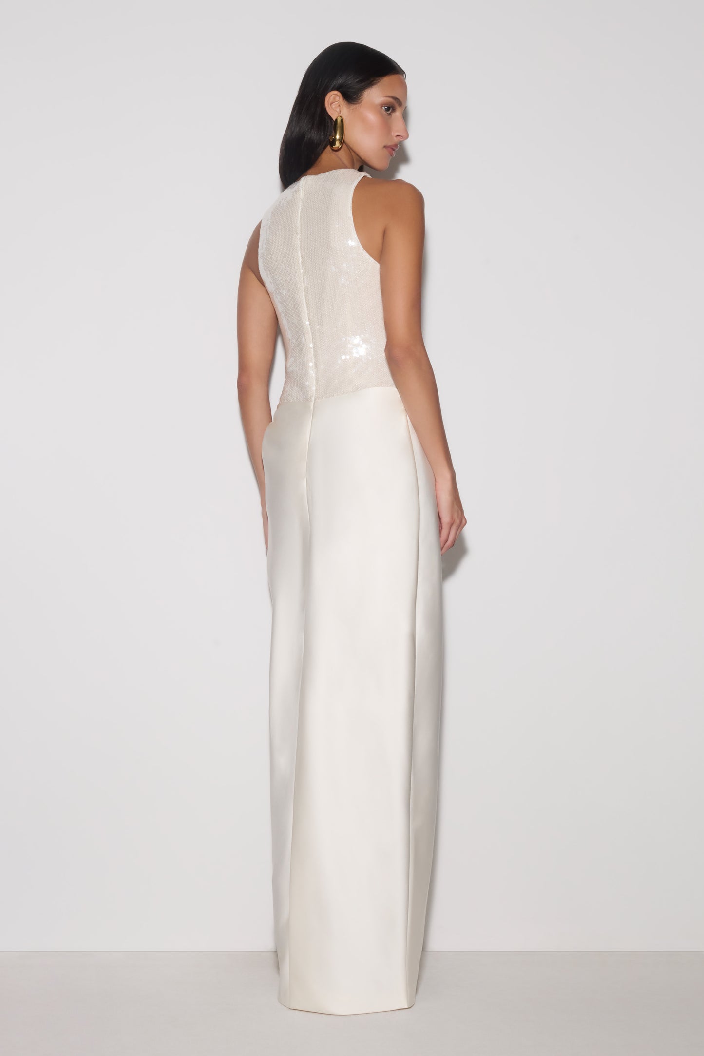 Addison Sequin & Satin Maxi Dress - White