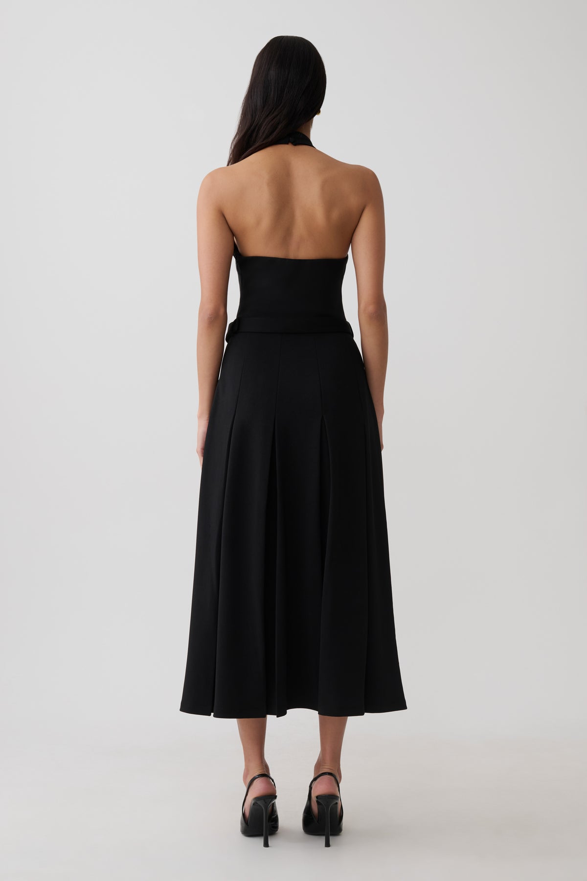 Alecto Crepe Halter Midi Dress With Belt - Black #2