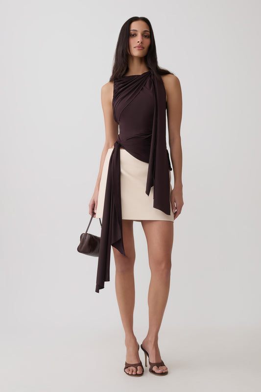 Amabel Gather Knot Sleeveless Top - Chocolate