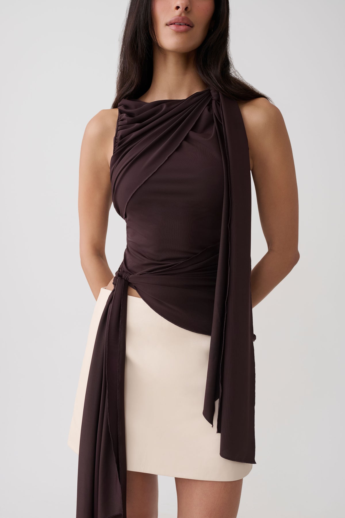 Amabel Gather Knot Sleeveless Top - Chocolate #5