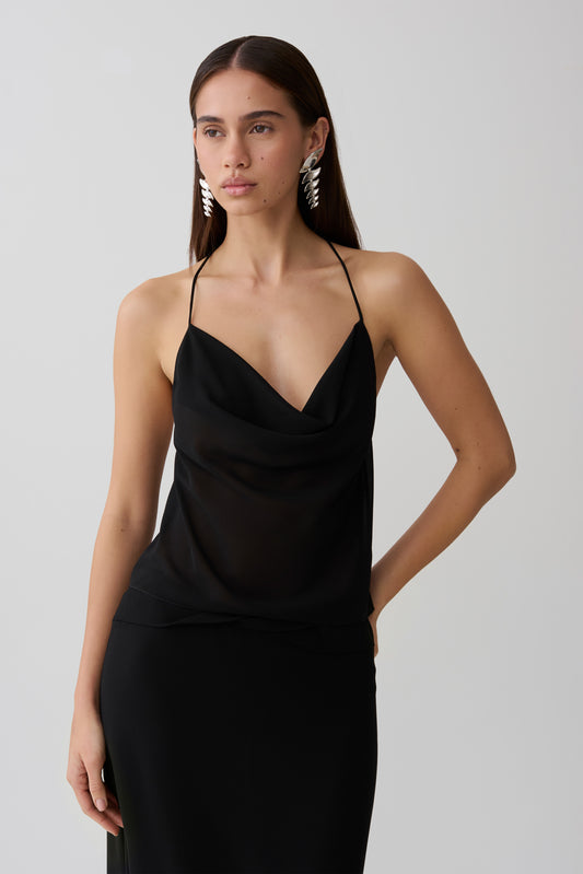 Amelia Low Back Chiffon Top - Black
