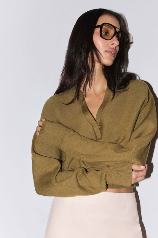 Kasey Long Sleeve Blouson Top - Olive
