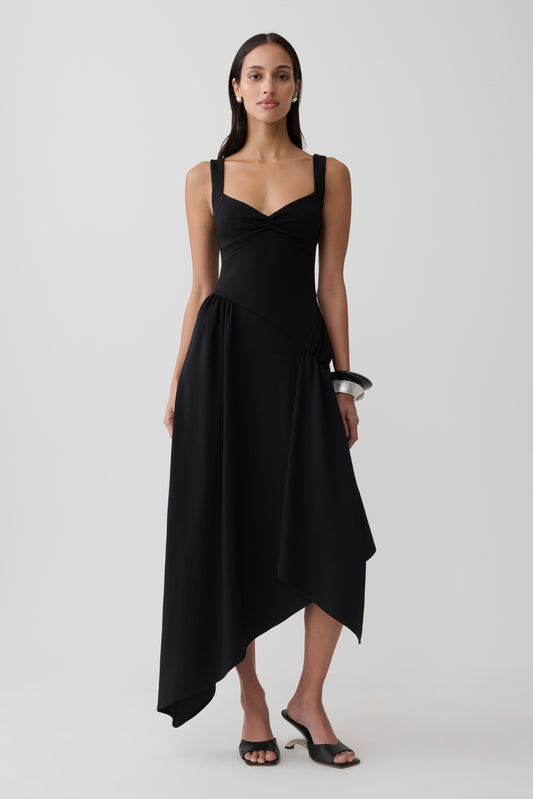Cellini Asymmetric Hem Midi Dress - Black