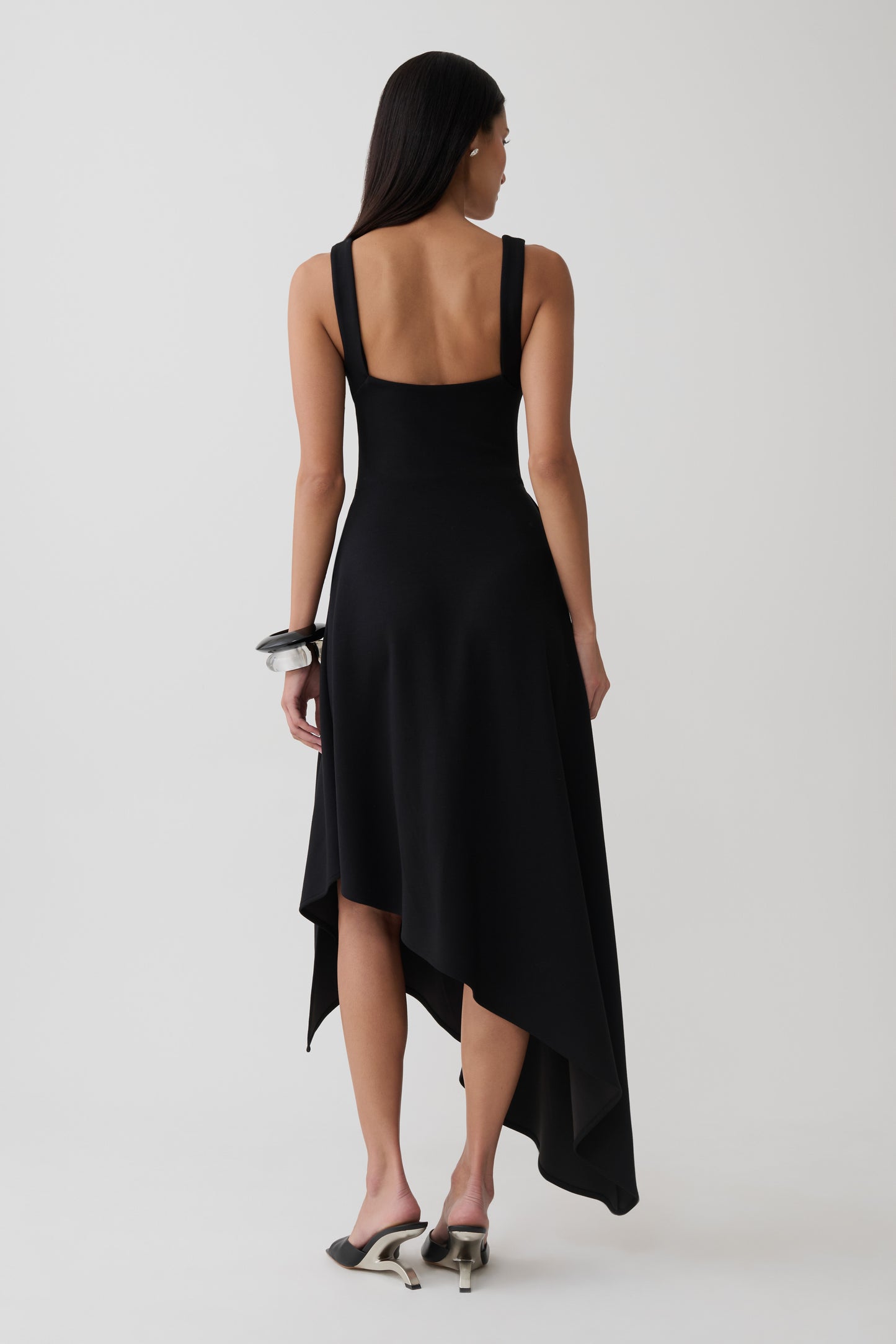 Cellini Asymmetric Hem Midi Dress - Black