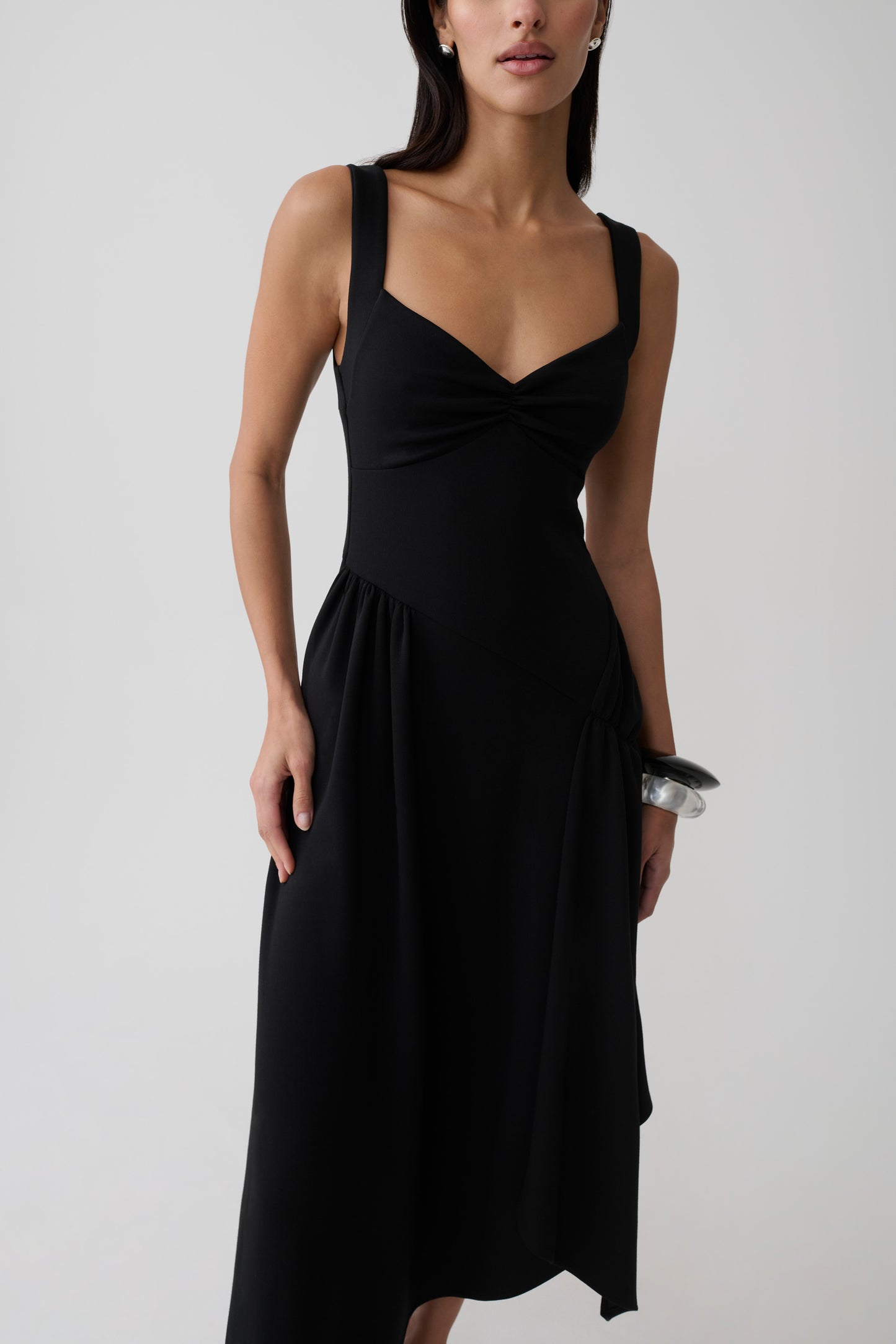 Cellini Asymmetric Hem Midi Dress - Black