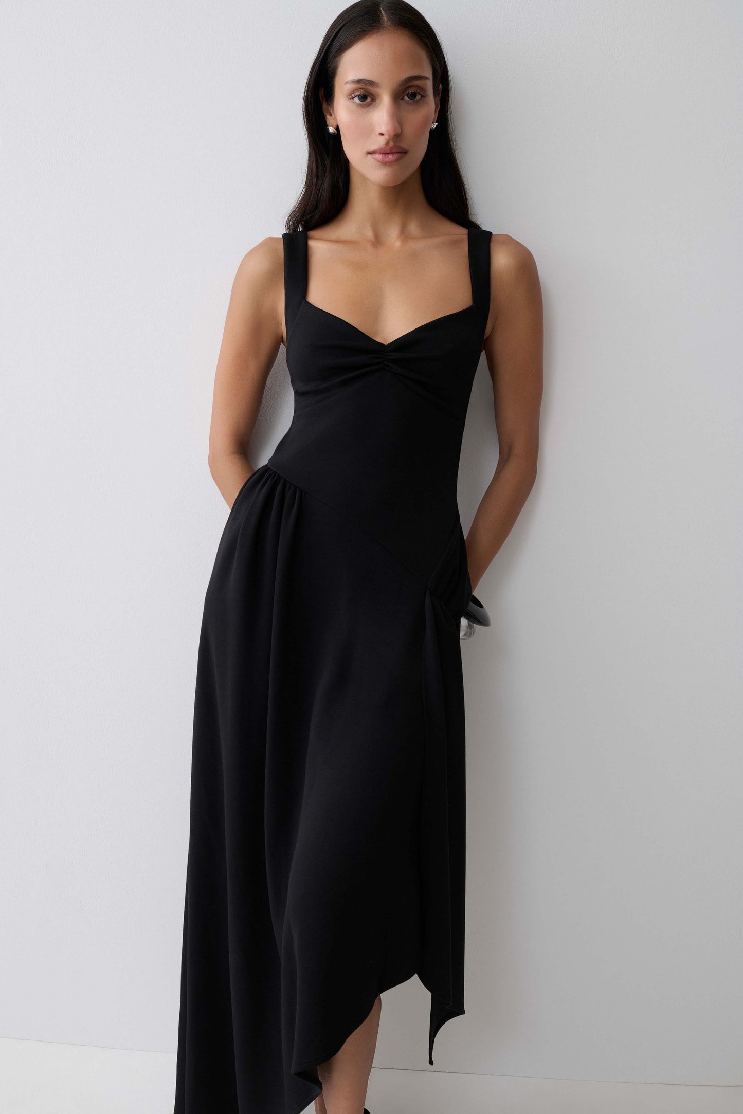 Cellini Asymmetric Hem Midi Dress - Black