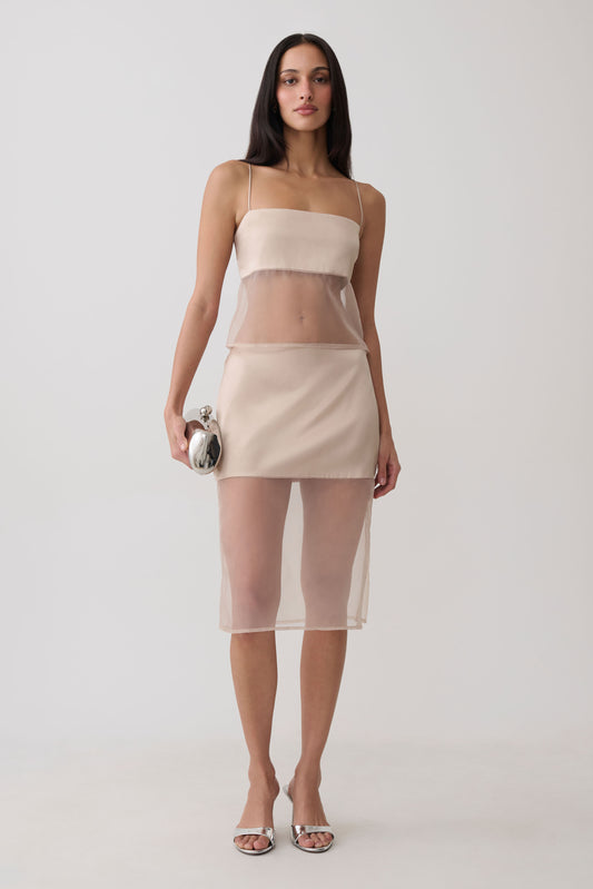 Claudia Sheer Midi Skirt - Sand