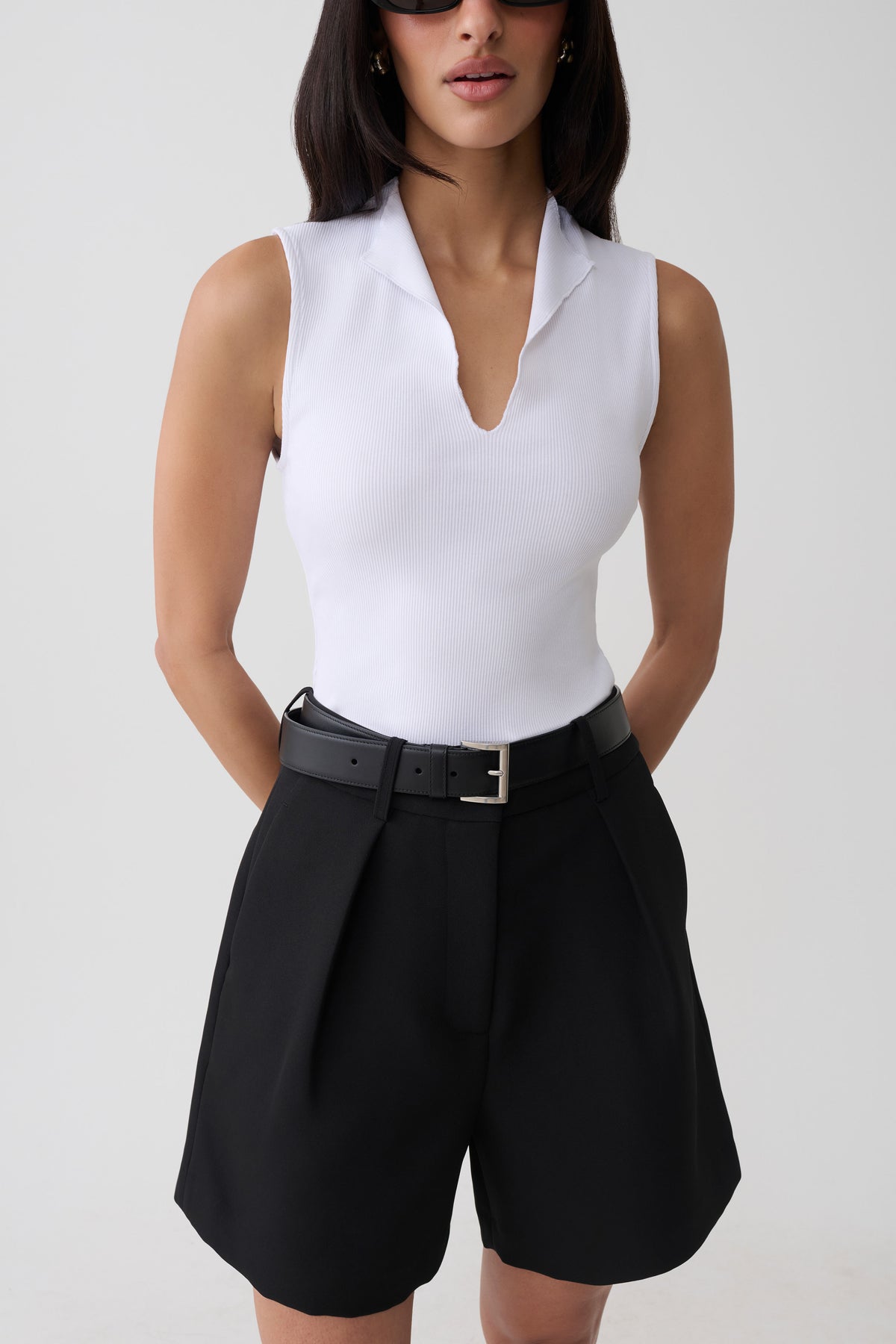 Dominique Pleated Suiting Shorts - Black