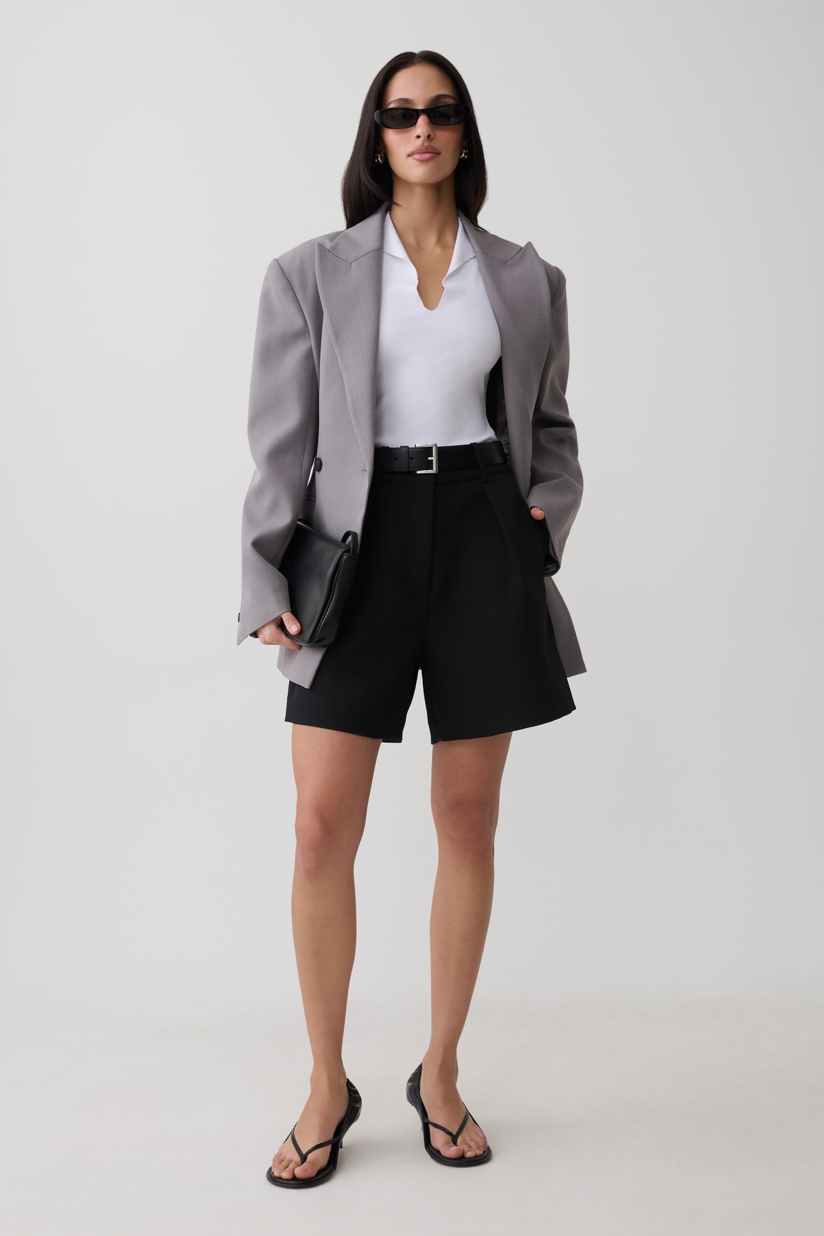 Dominique Pleated Suiting Shorts - Black