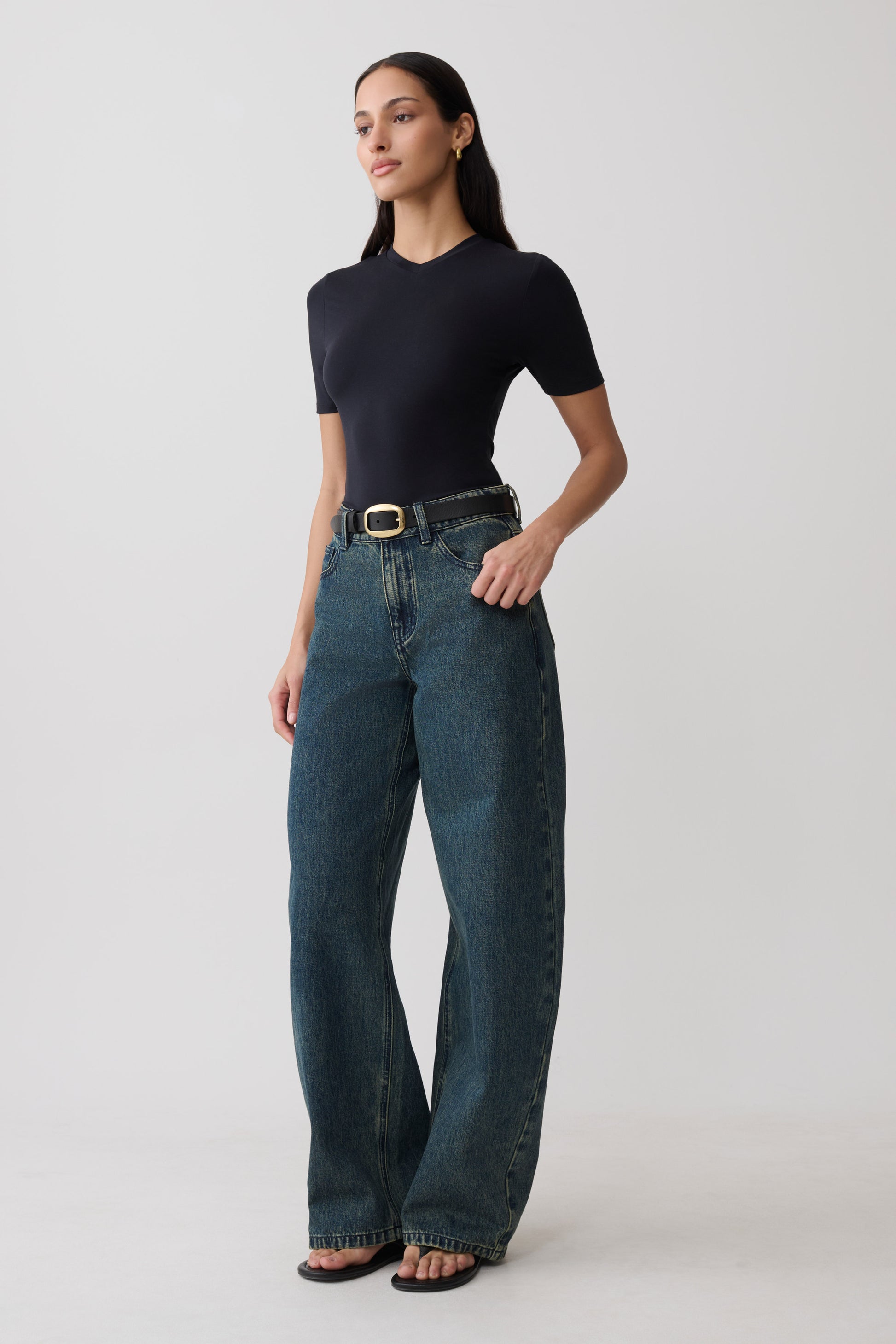 Janelle High V Neck Short Sleeve Top - Black #4