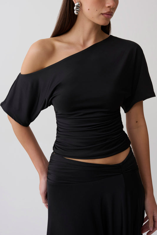 Luu Off Shoulder Slinky Top - Black