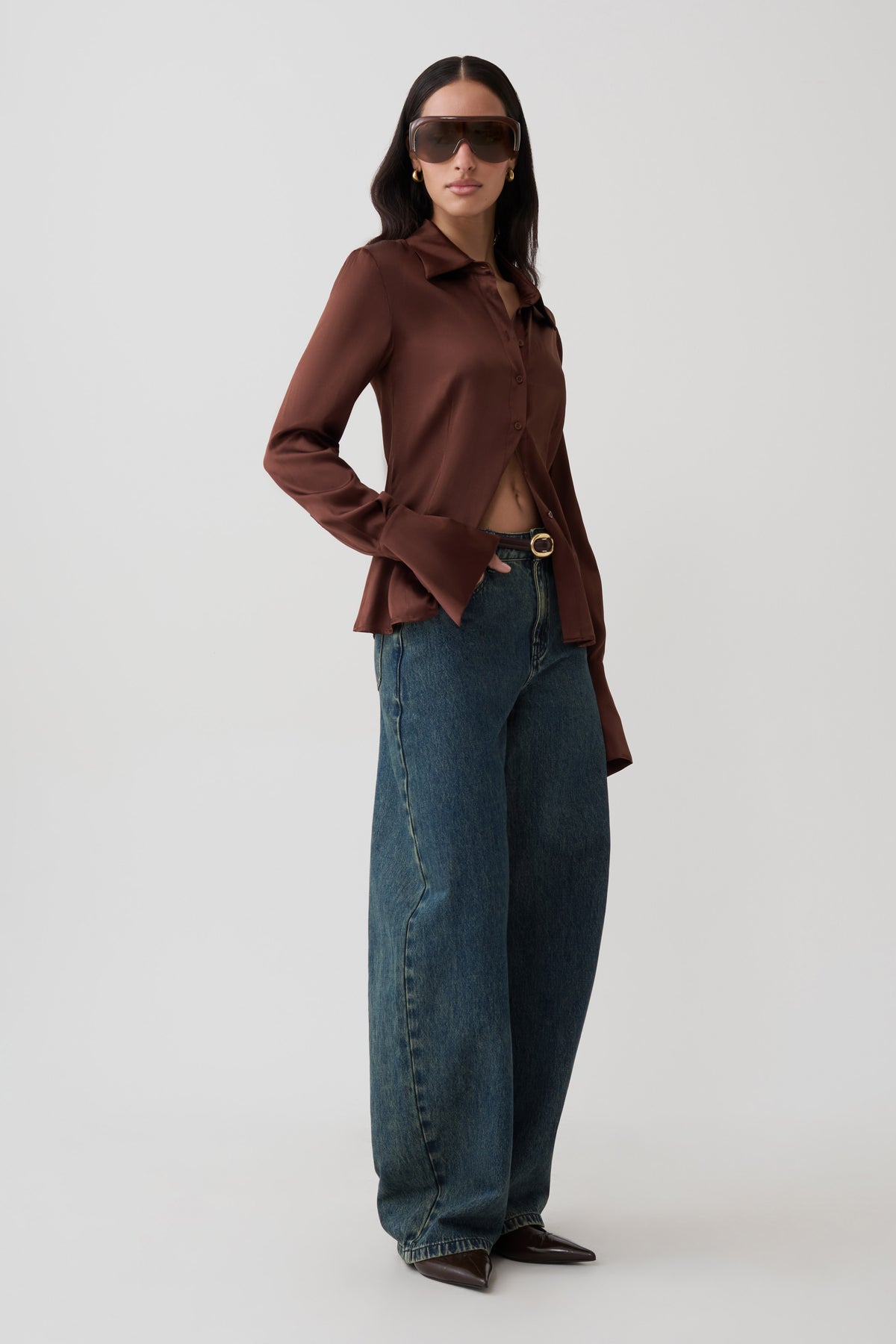 Queenie Silk Long Sleeve Shirt - Dark Chocolate #4