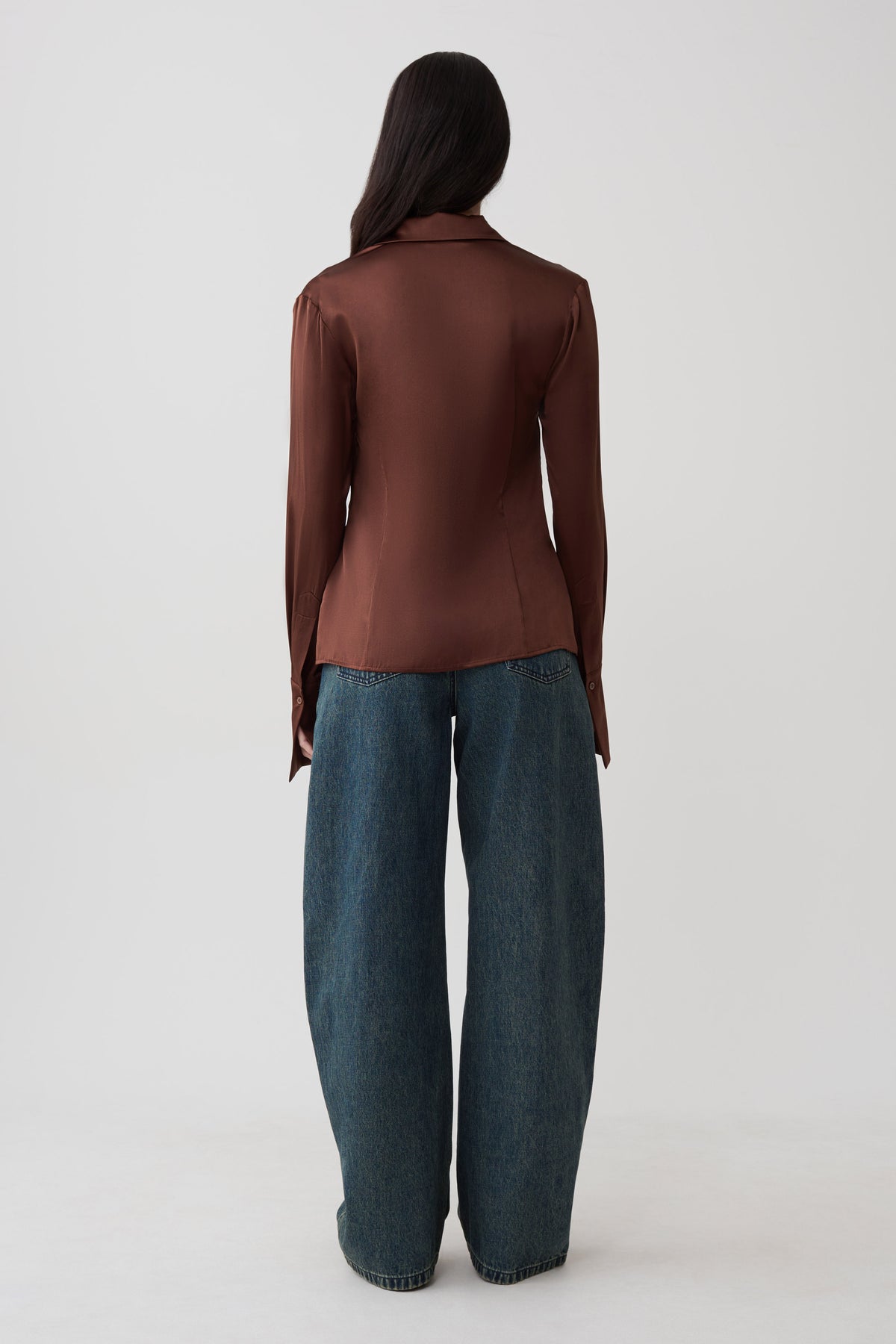 Queenie Silk Long Sleeve Shirt - Dark Chocolate