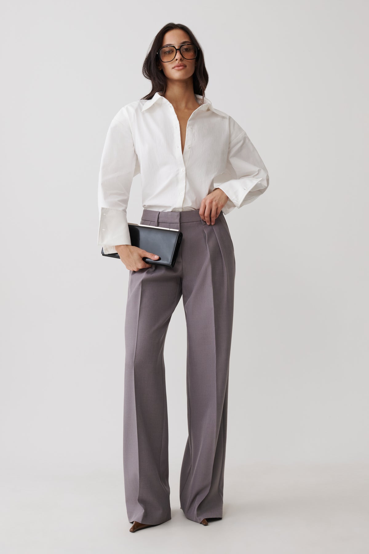 Phoebe Straight Leg Suiting Pants - Light Grey Marle