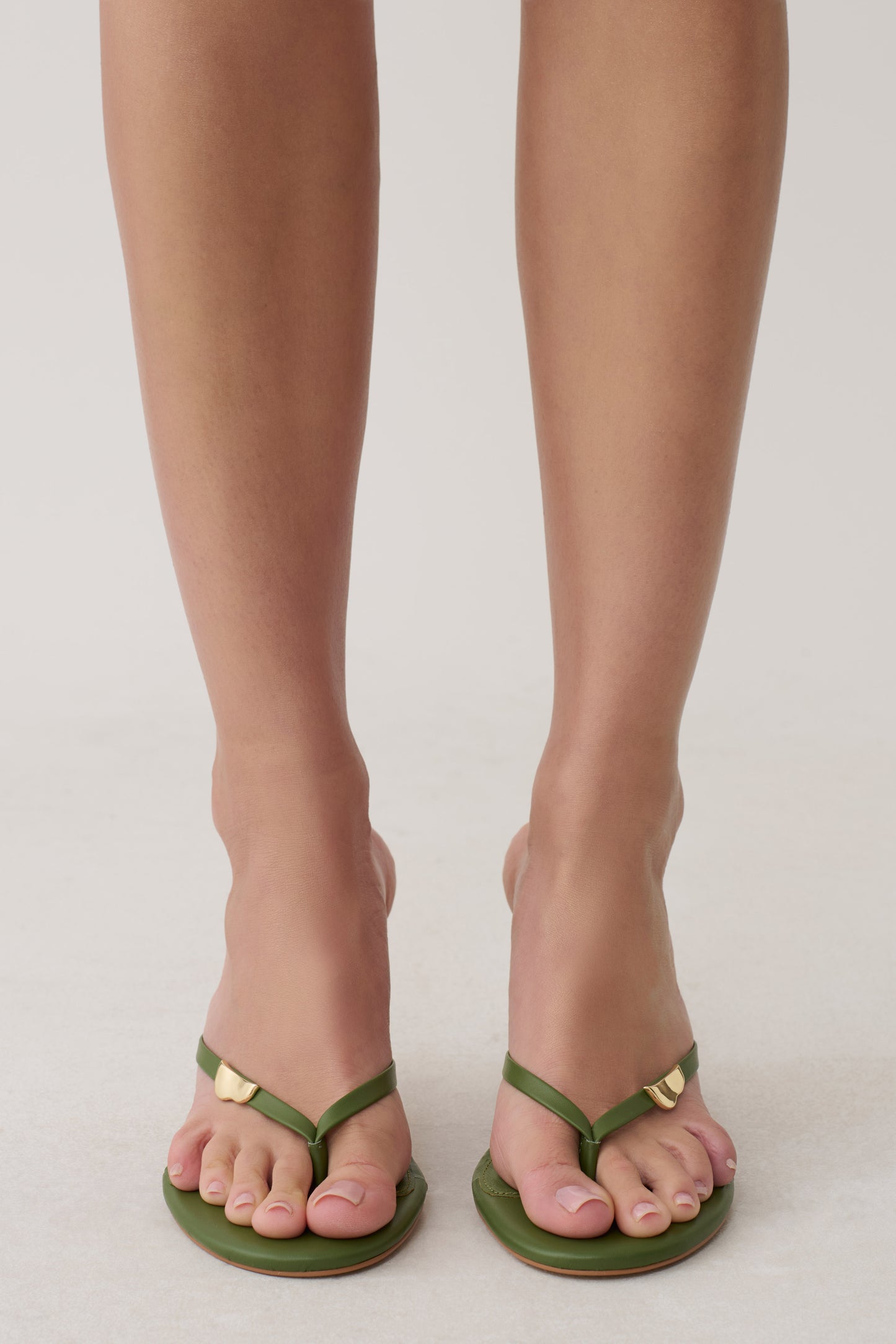 Elaria Thong Heels With Hardware - Martini Olive