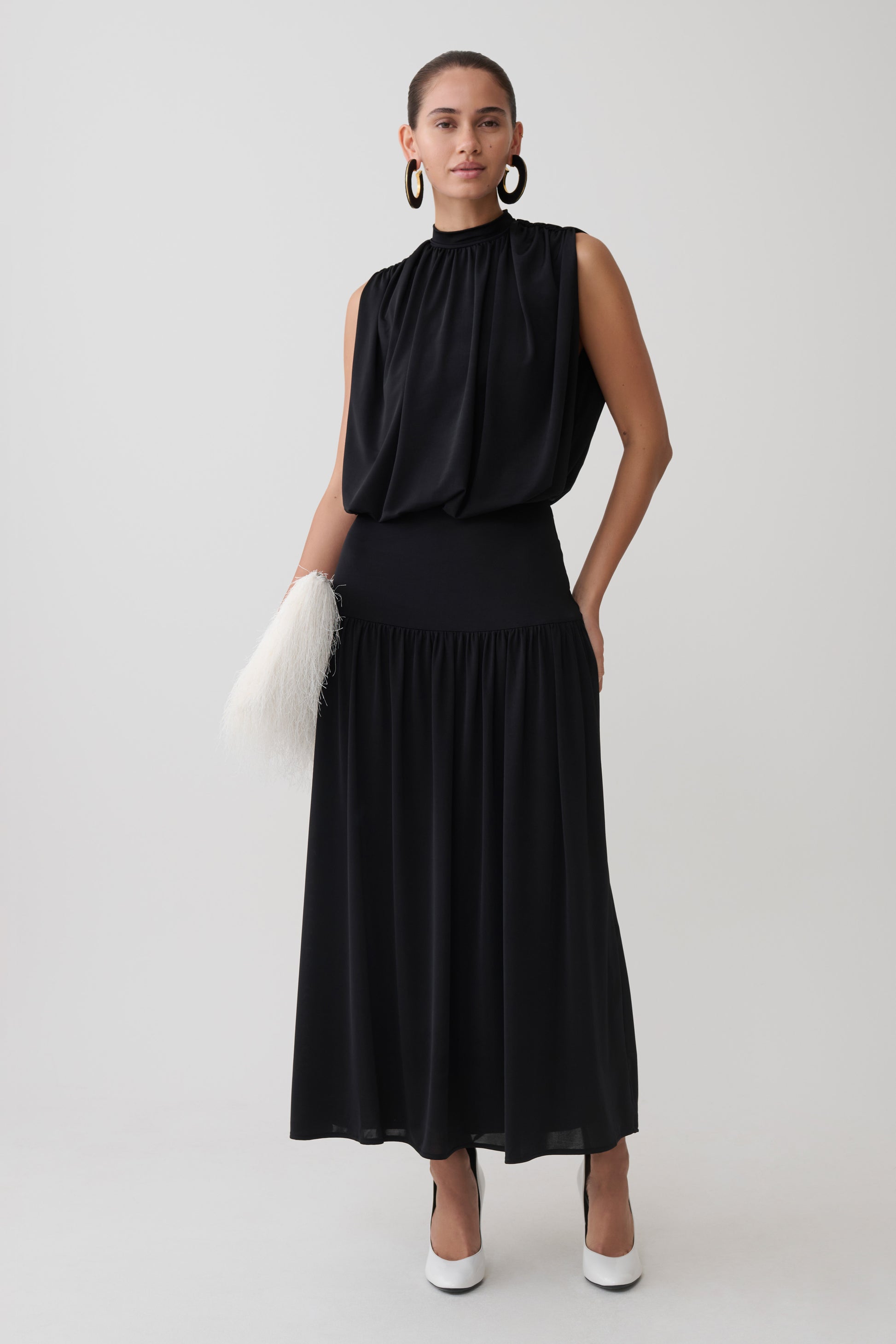 True Drop Waist Gathered Midi Dress - Black #5