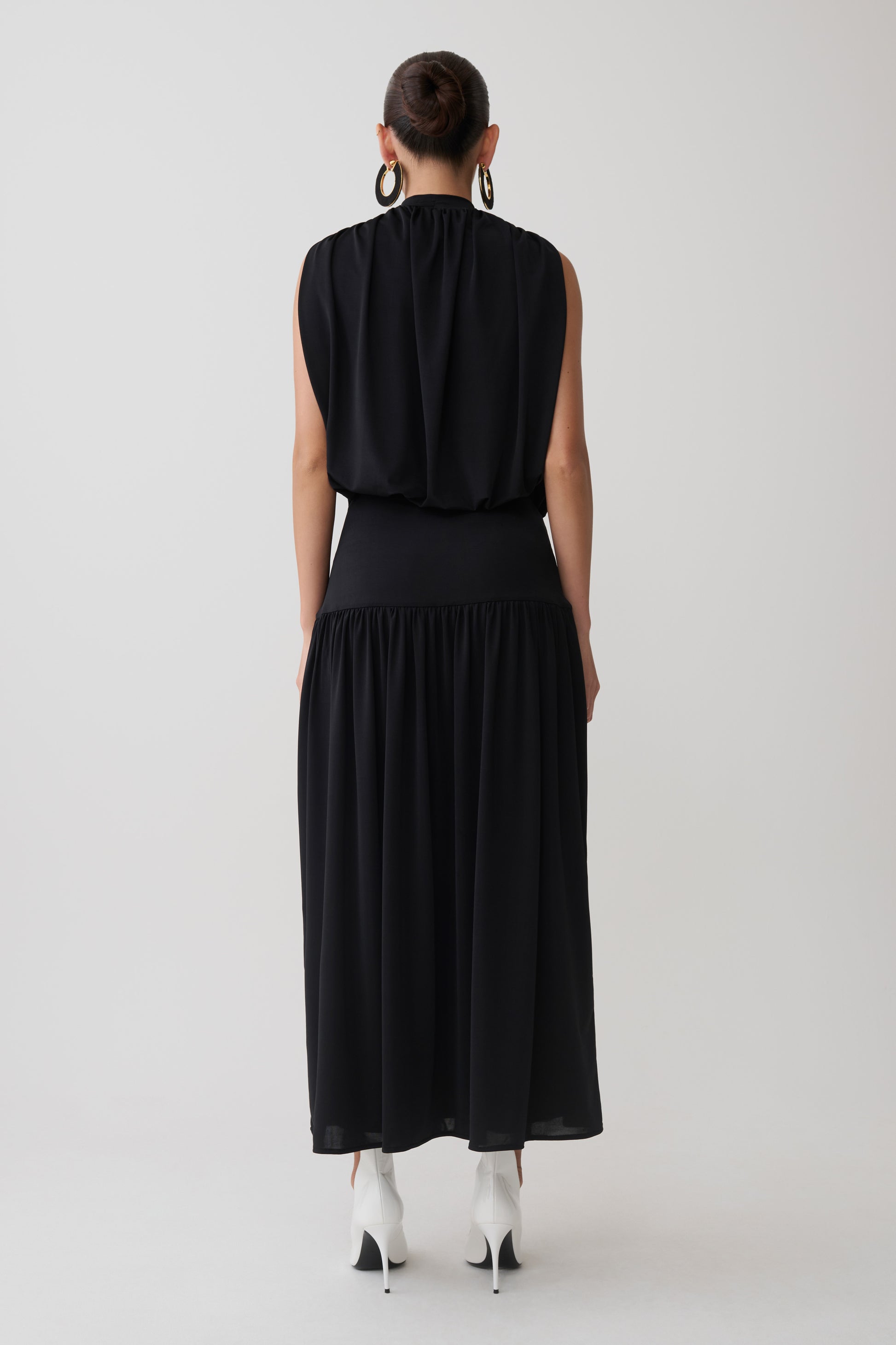 True Drop Waist Gathered Midi Dress - Black #2