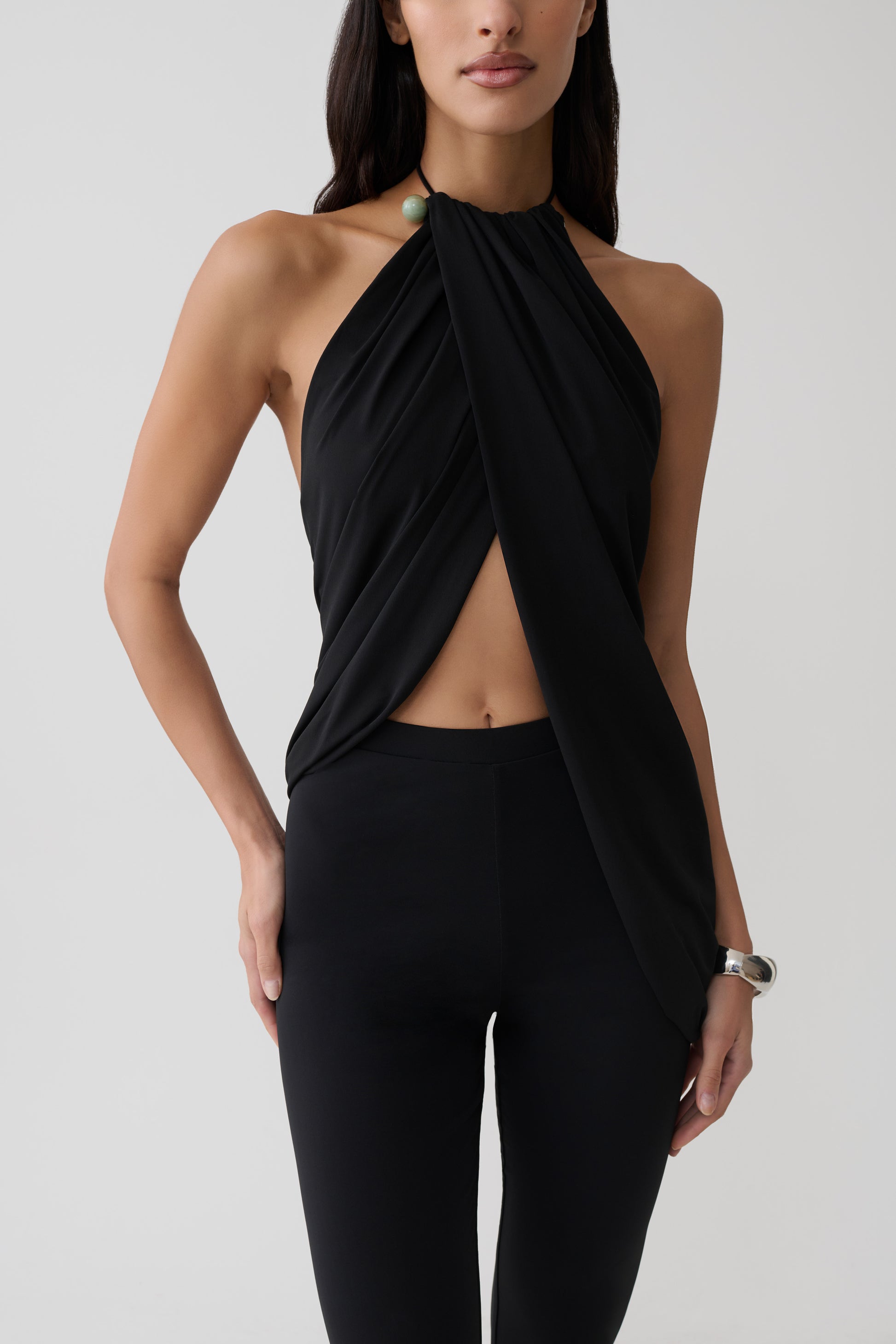 Yuna Draped Hardware Top - Black