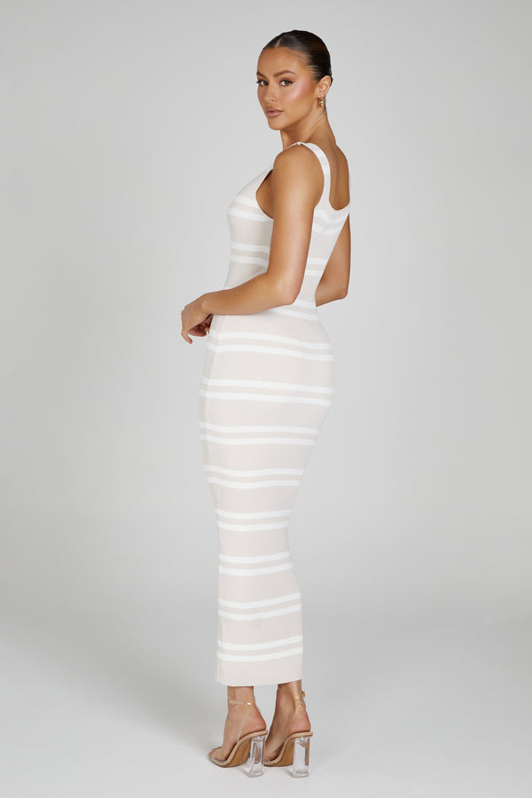 Henrietta Stripe Knit Maxi Dress - Nude/White