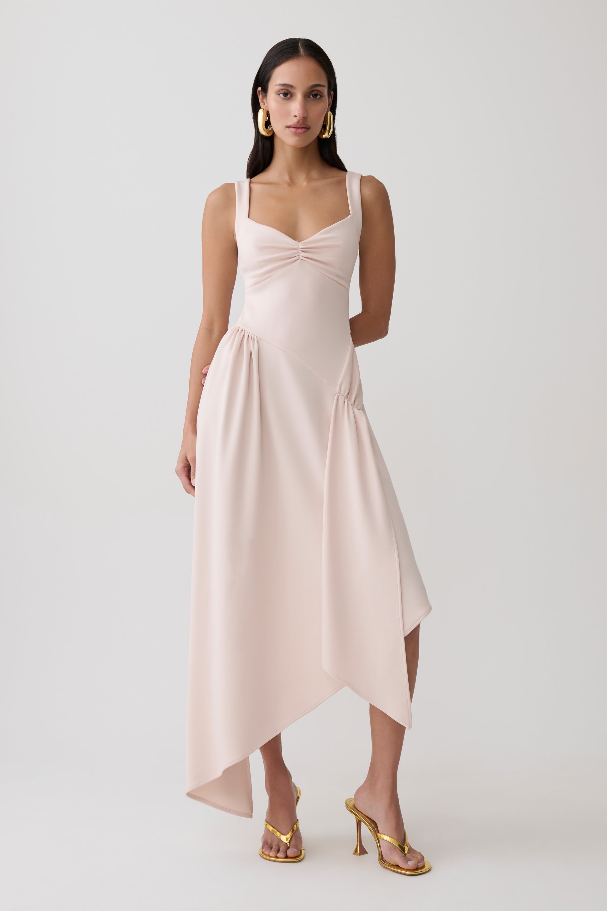 Cellini Asymmetric Hem Midi Dress - Muted Pink