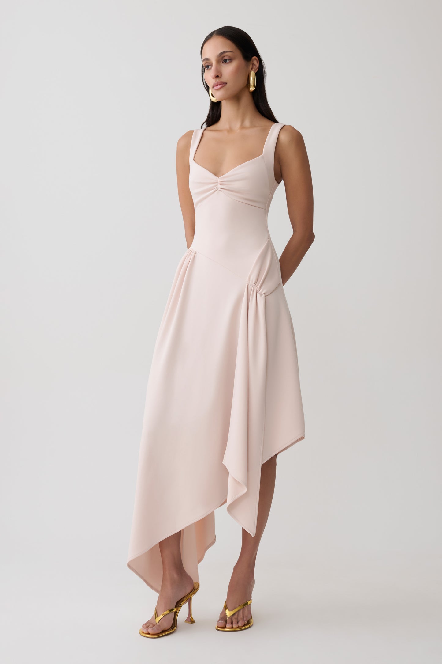 Cellini Asymmetric Hem Midi Dress - Muted Pink