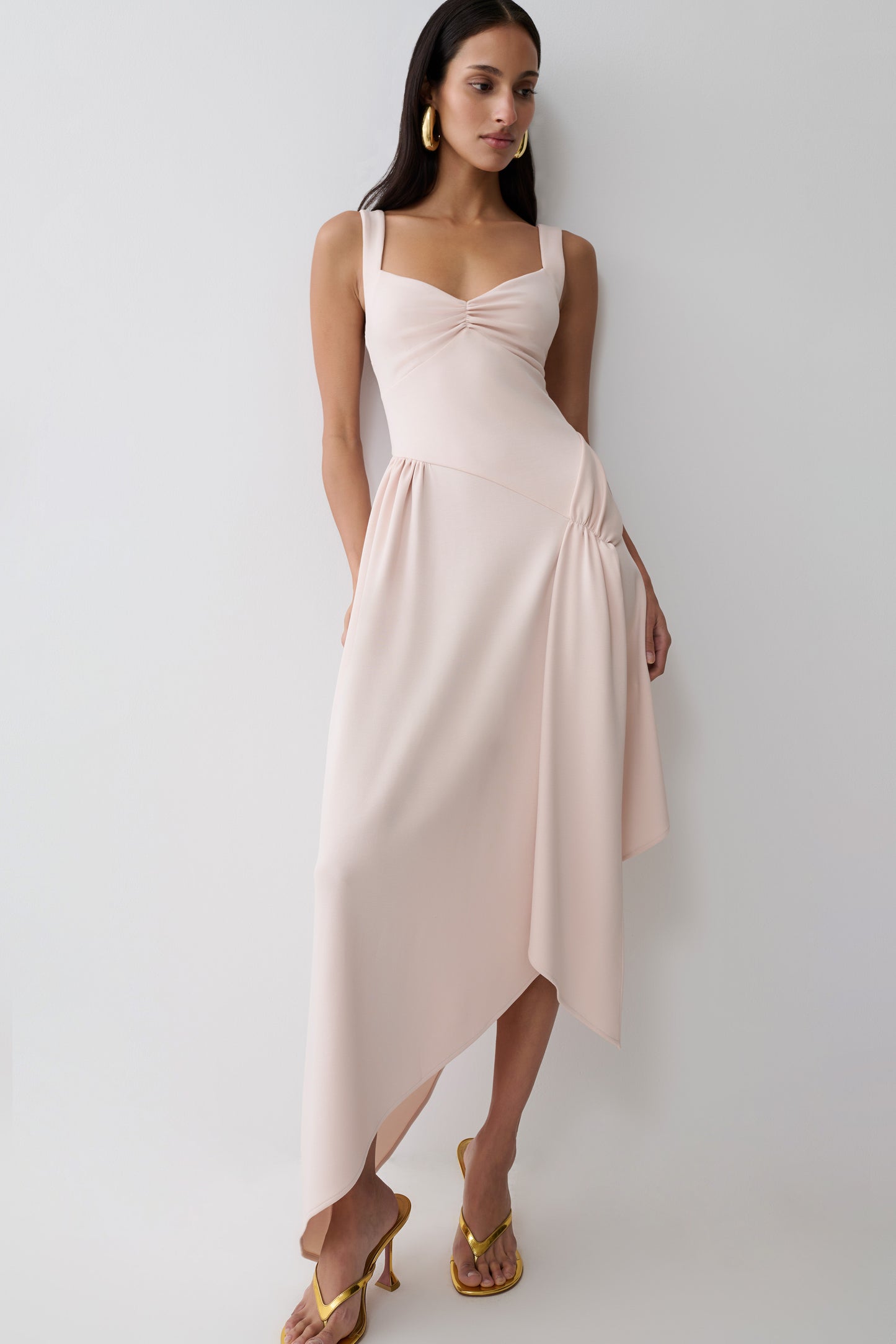 Cellini Asymmetric Hem Midi Dress - Muted Pink