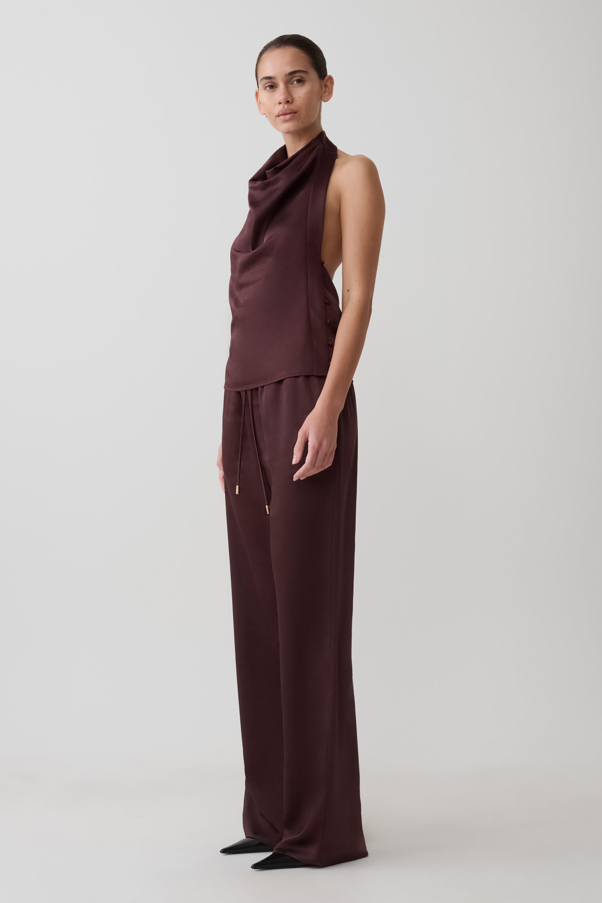 Danica Straight Leg Satin Pants - Mahogany #4