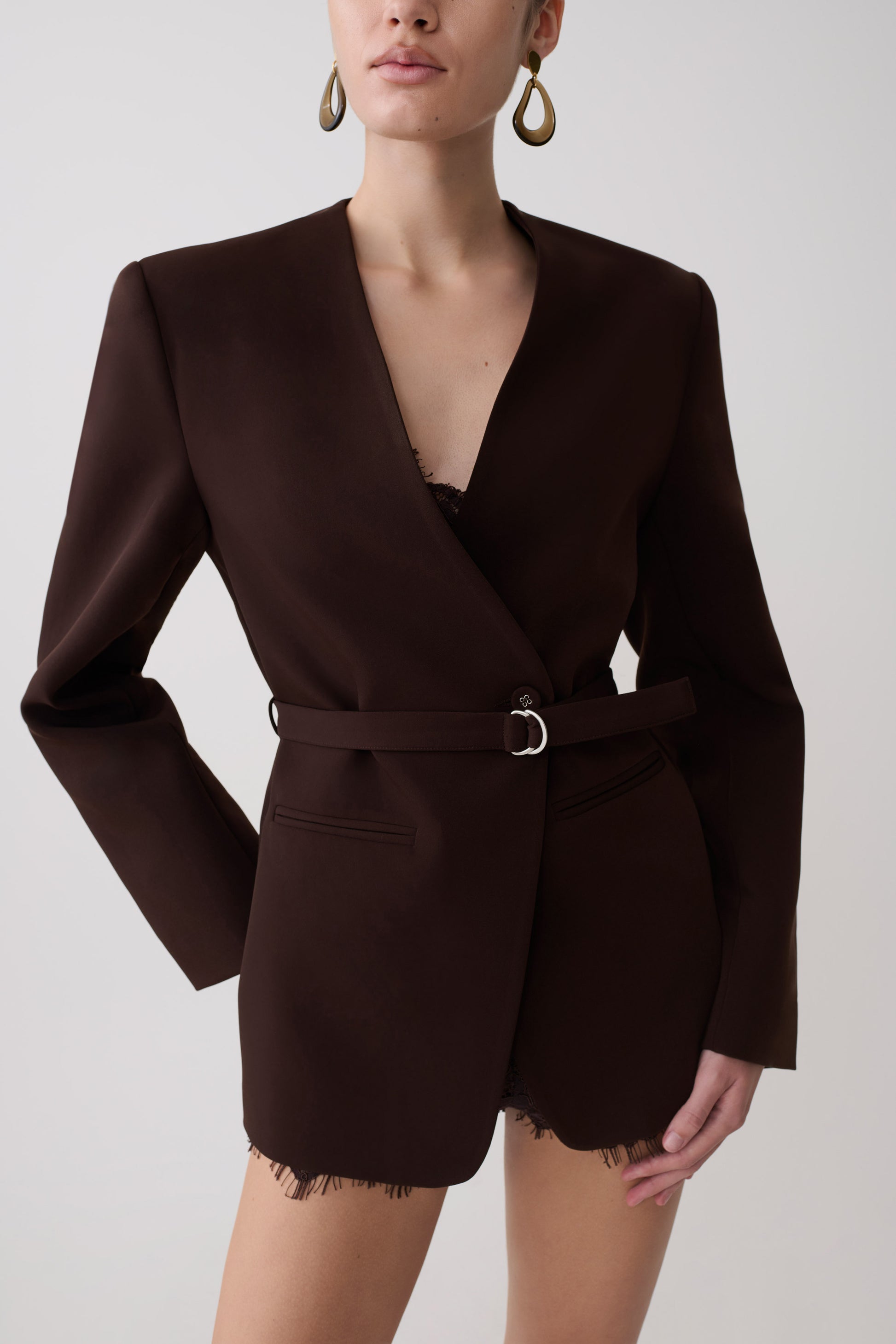 Darcie Drop Shoulder Suiting Blazer - Dark Chocolate #3