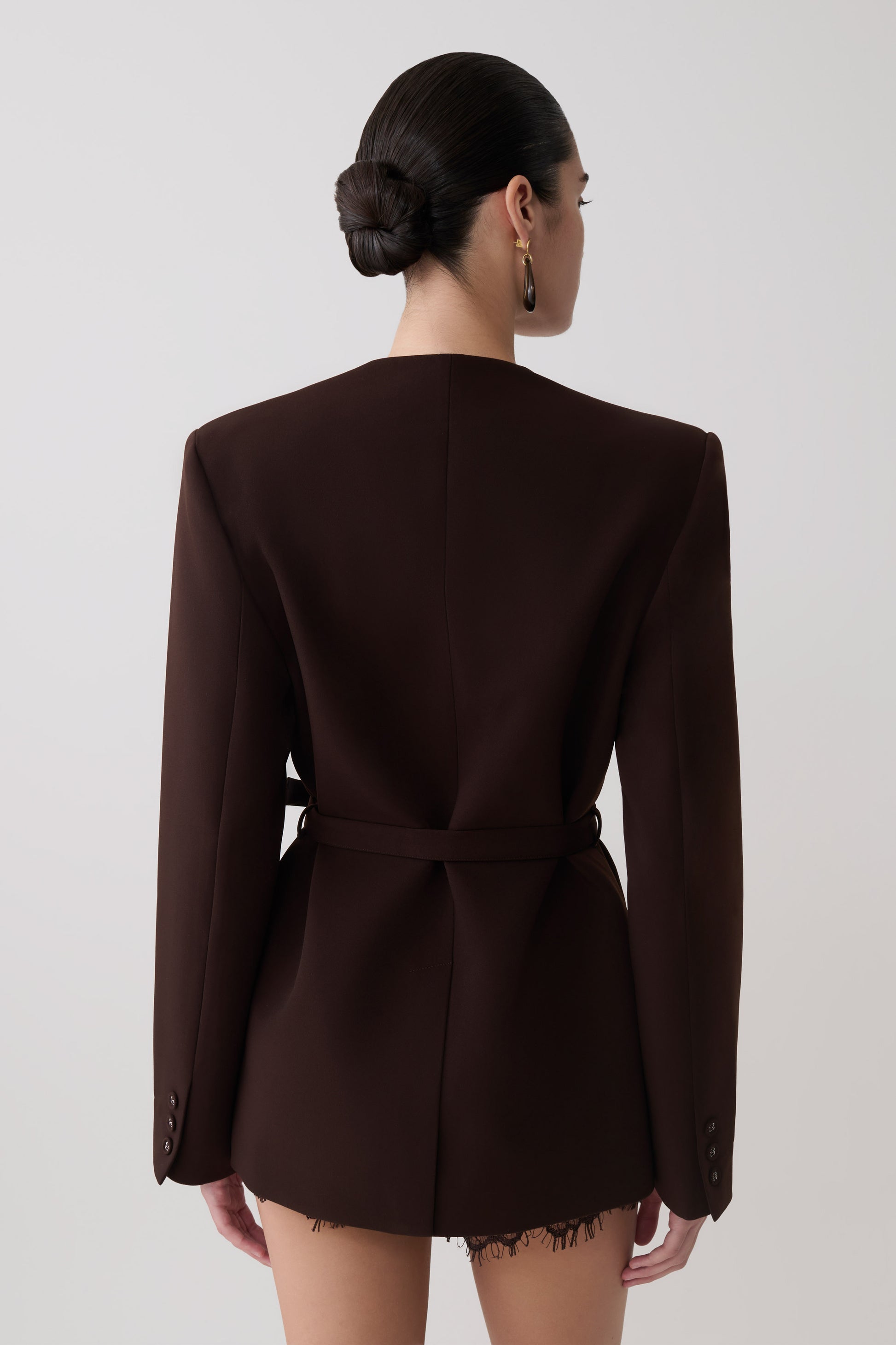 Darcie Drop Shoulder Suiting Blazer - Dark Chocolate #2